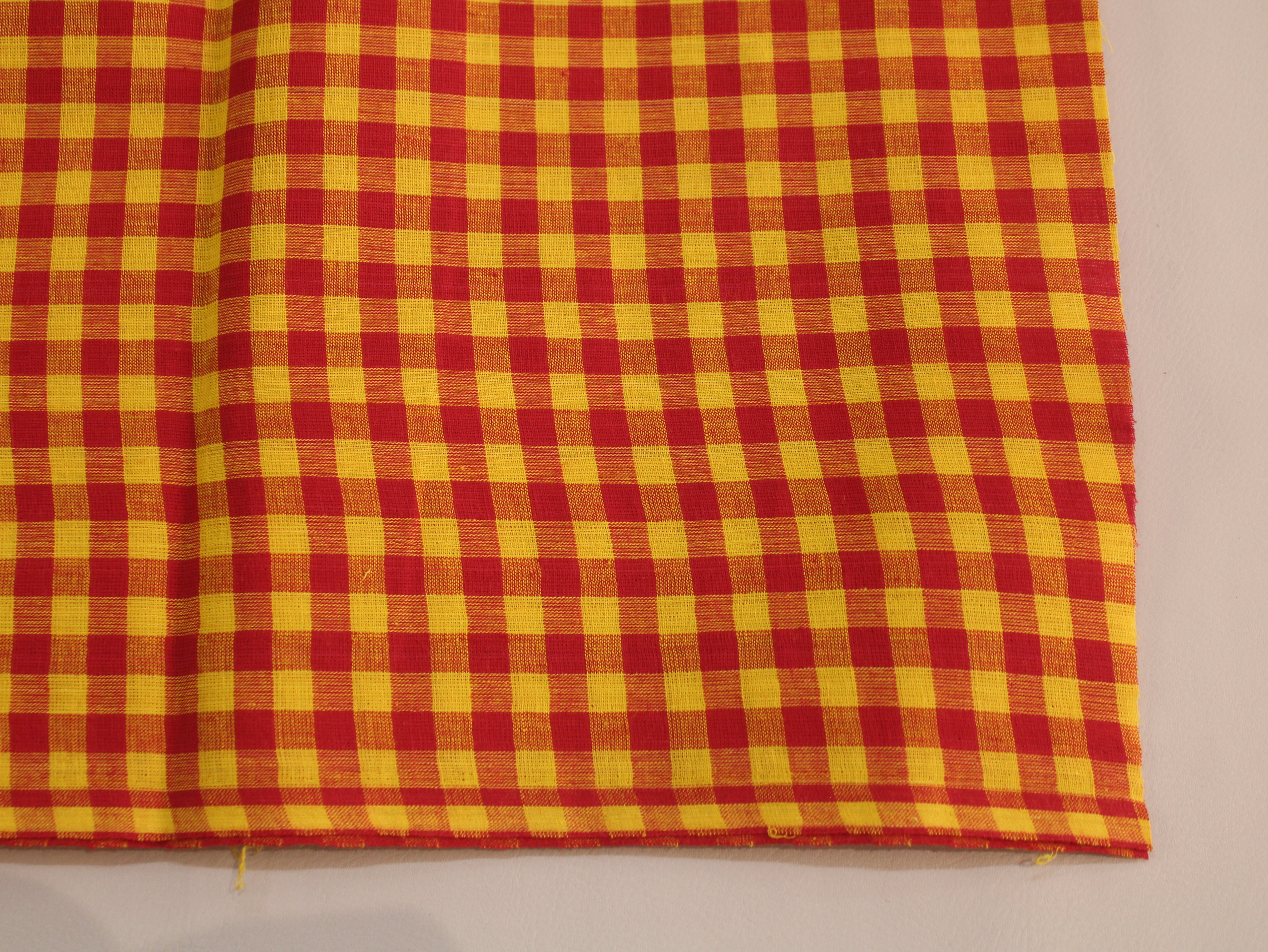 Pure Cotton Handloom Gingham Check Fabric | Red Yellow | 44 Inch | Non-Washed | 100 GSM