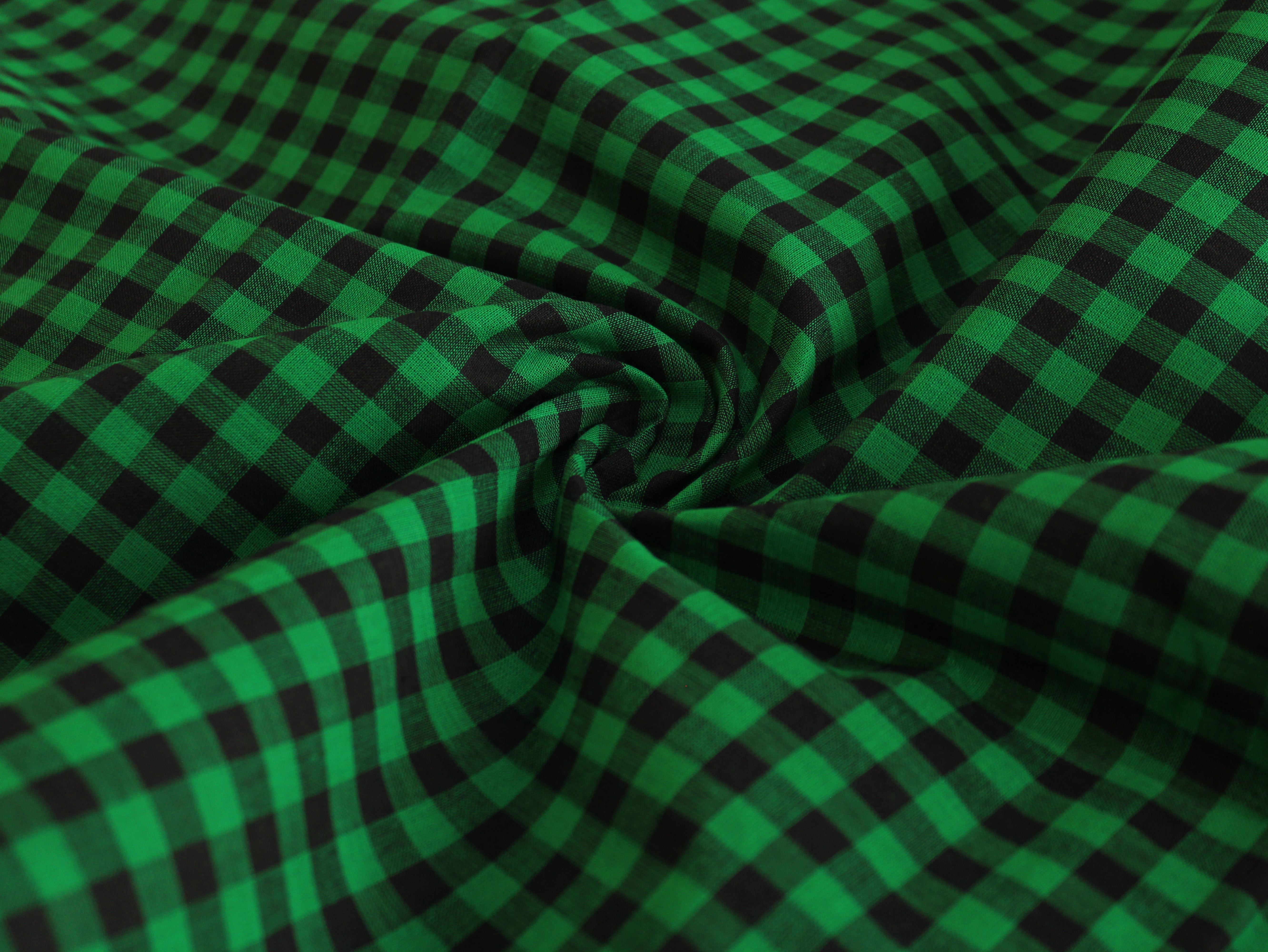 Pure Cotton Handloom Gingham Check Fabric | Green Black | 44 Inch | Non-Washed | 100 GSM