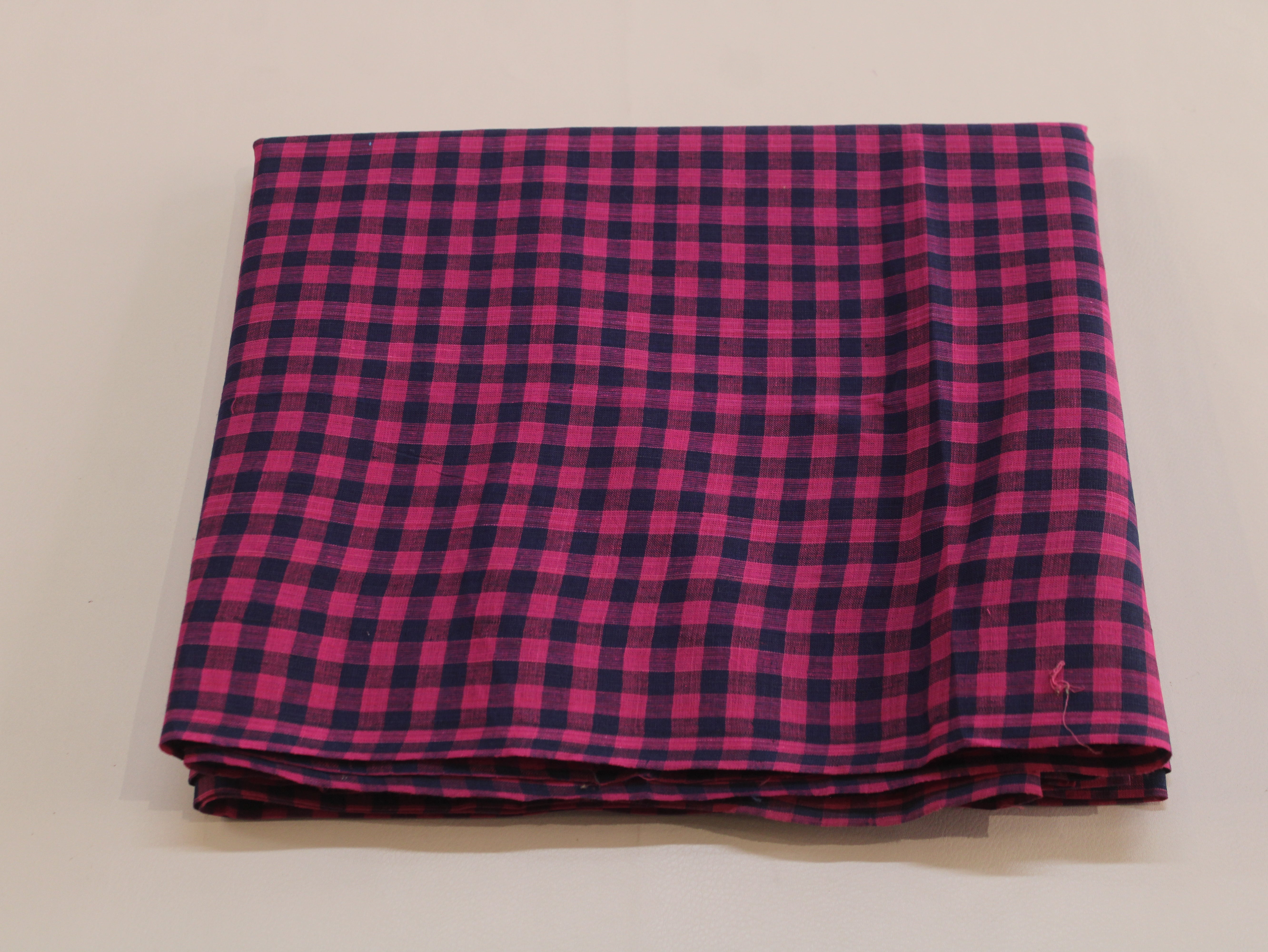 Pure Cotton Handloom Gingham Check Fabric | Pink Navy | 44 Inch | Non-Washed | 100 GSM