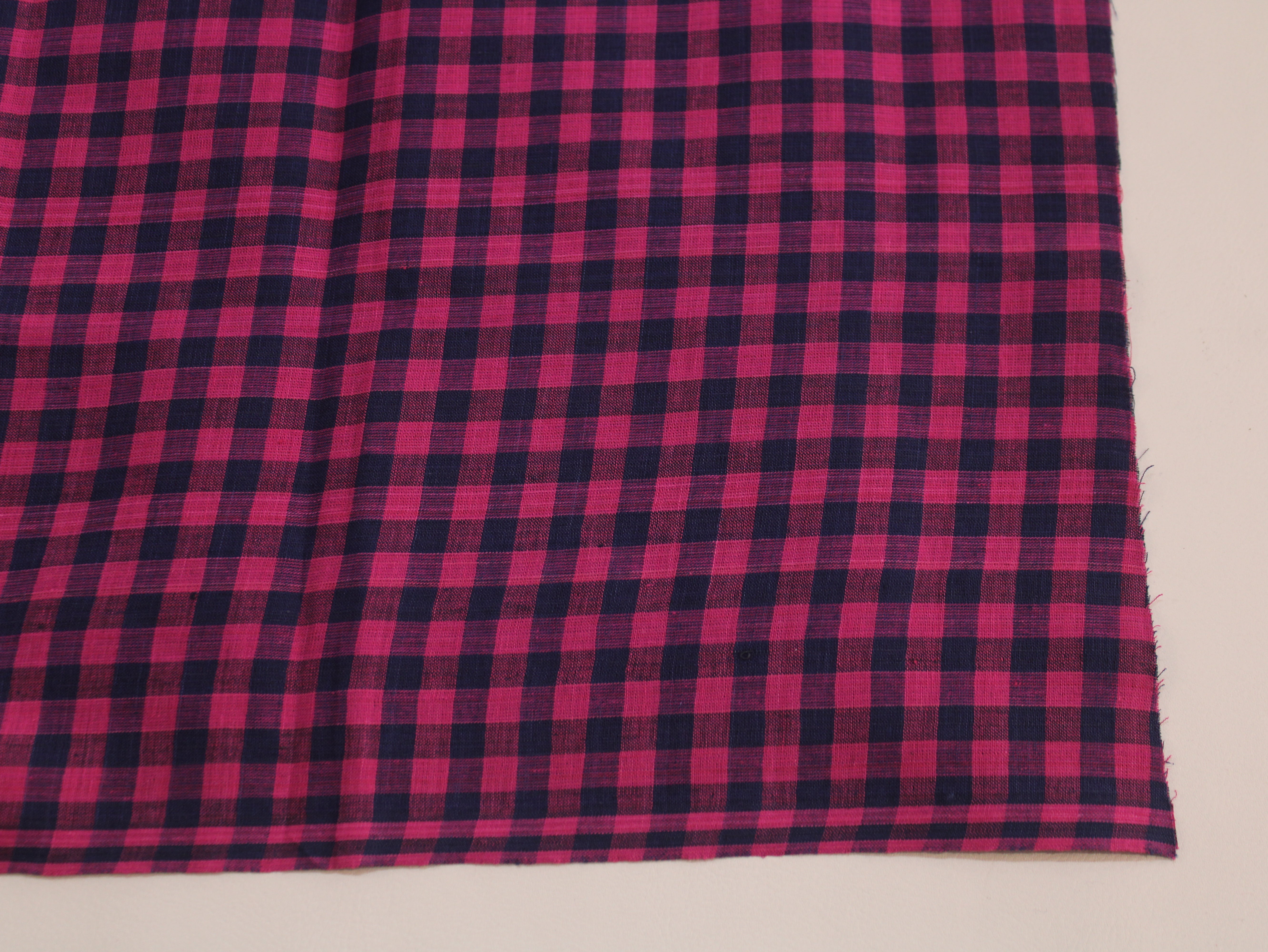 Pure Cotton Handloom Gingham Check Fabric | Pink Navy | 44 Inch | Non-Washed | 100 GSM