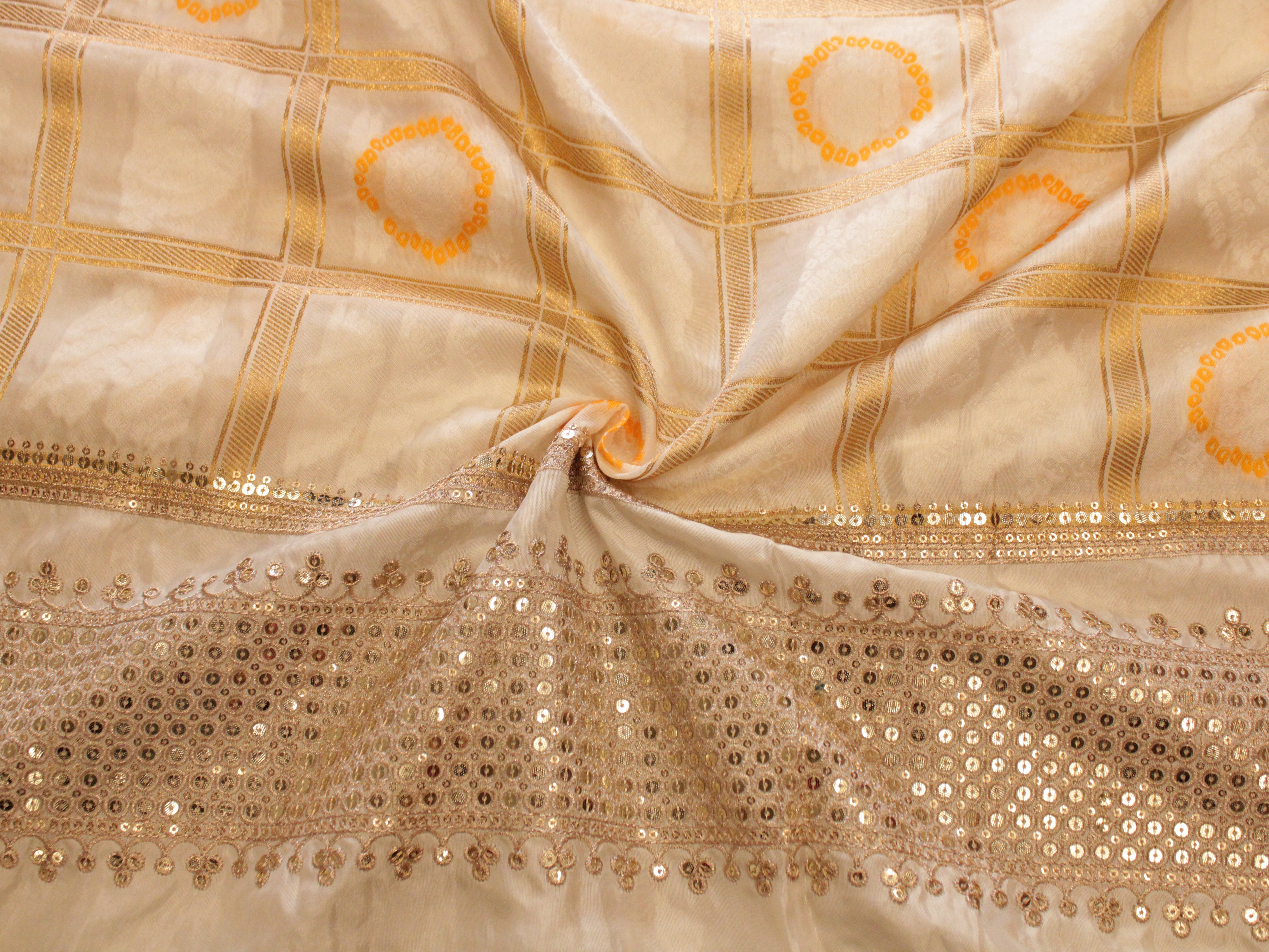 Dyeable Panel Work Dola silk Fabric - Gharchola Pattern