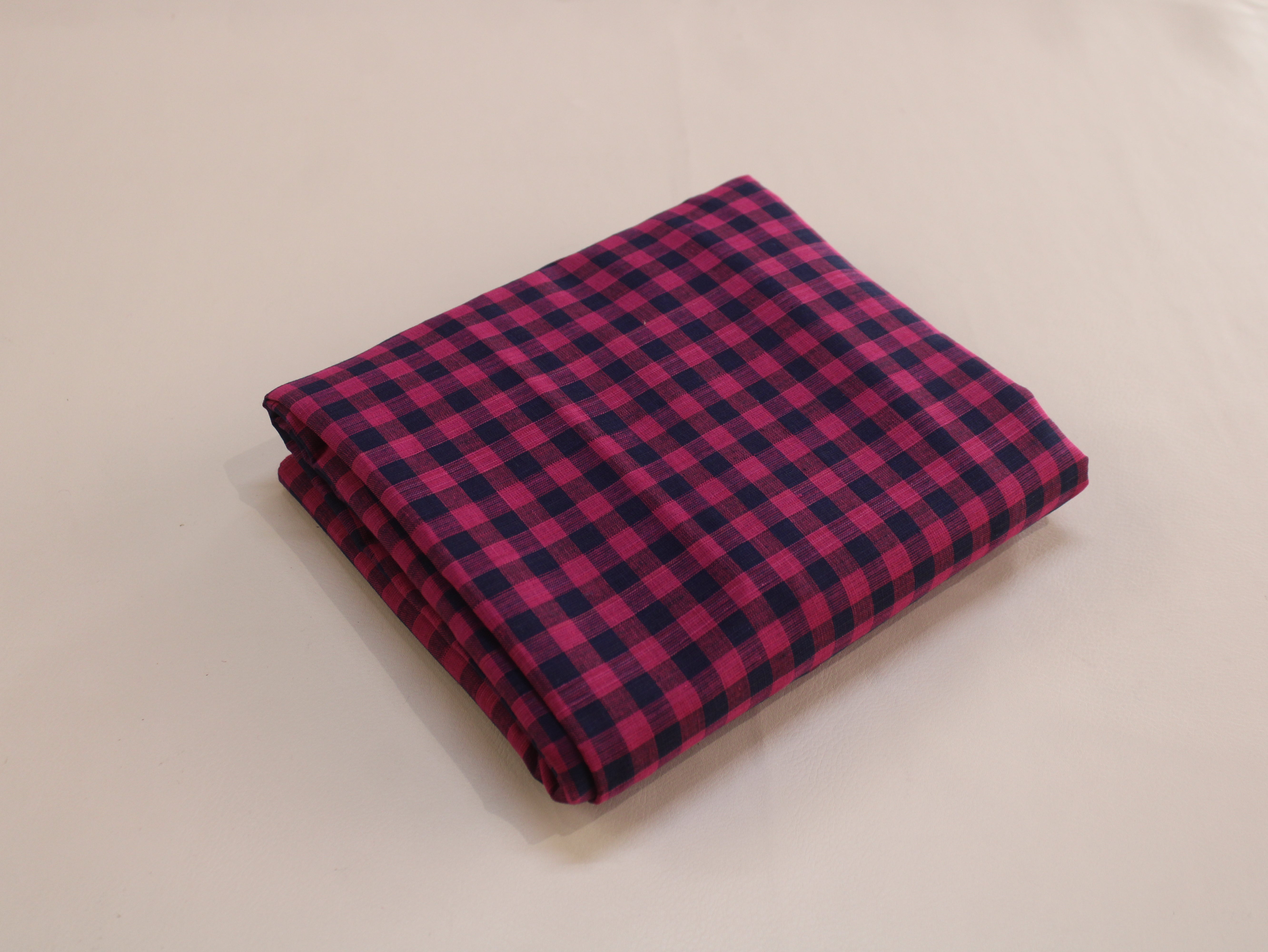 Pure Cotton Handloom Gingham Check Fabric | Pink Navy | 44 Inch | Non-Washed | 100 GSM