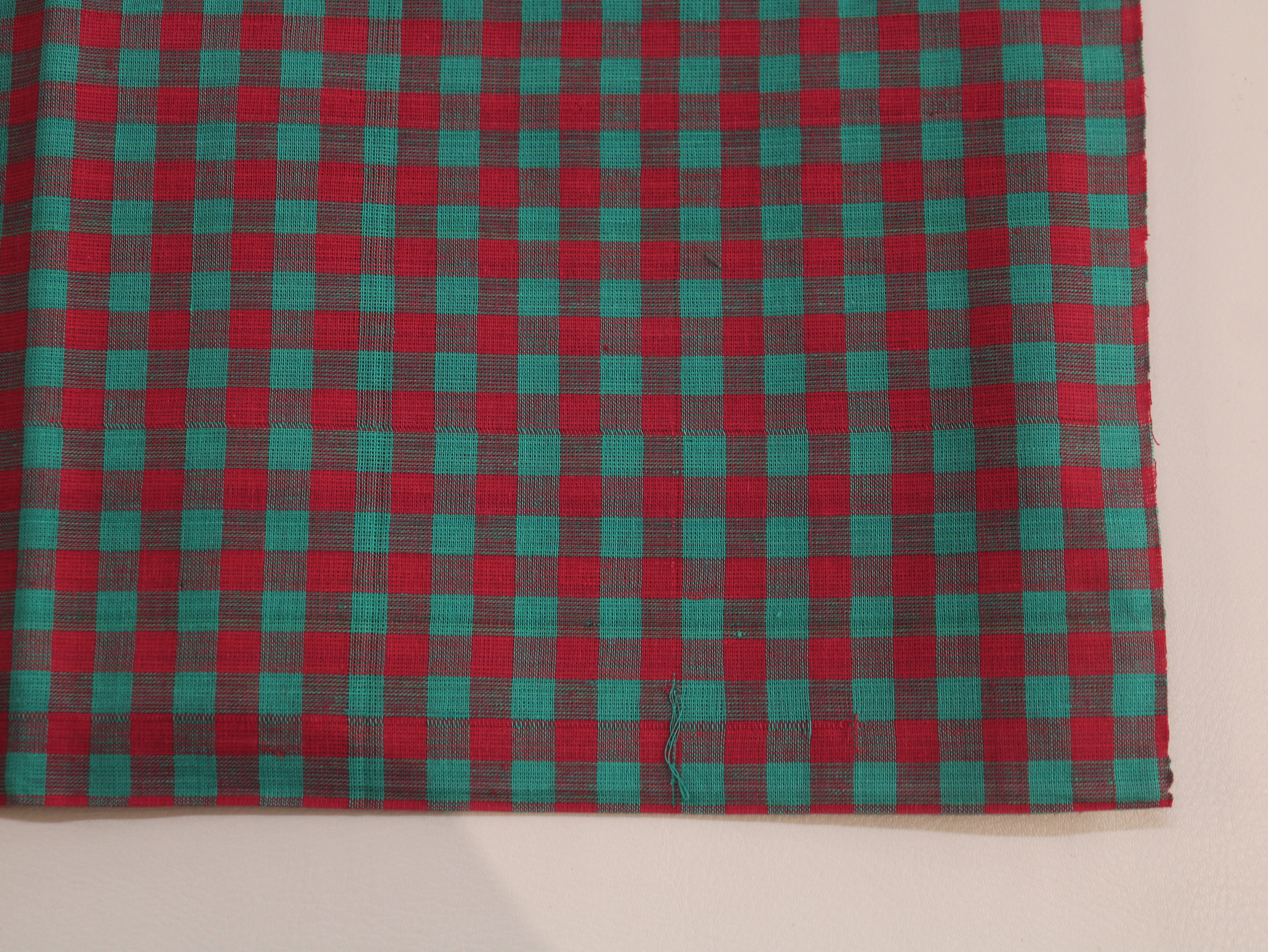 Pure Cotton Handloom Gingham Check Fabric | Red Green Teal | 44 Inch | Non-Washed | 100 GSM