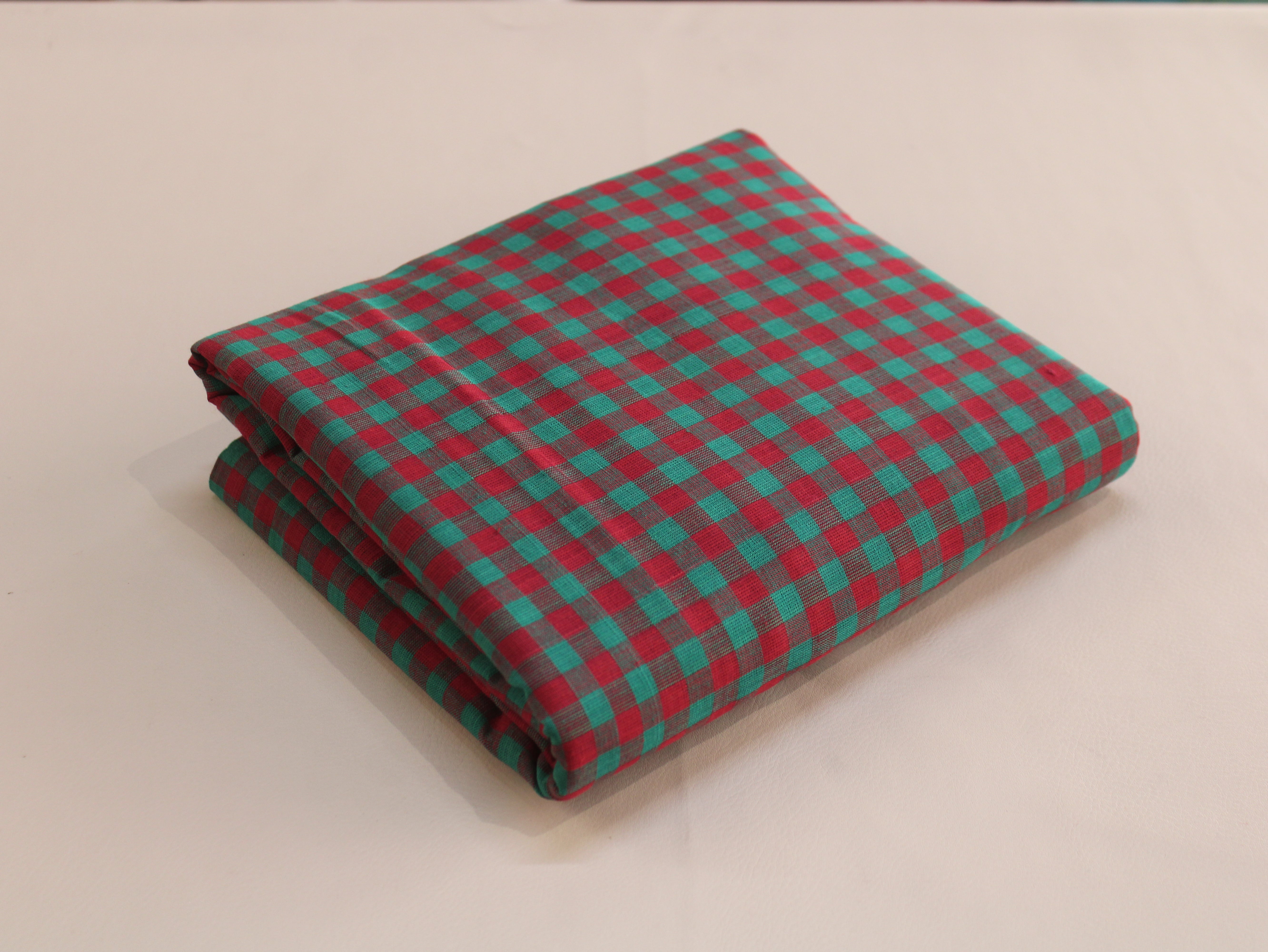Pure Cotton Handloom Gingham Check Fabric | Red Green Teal | 44 Inch | Non-Washed | 100 GSM