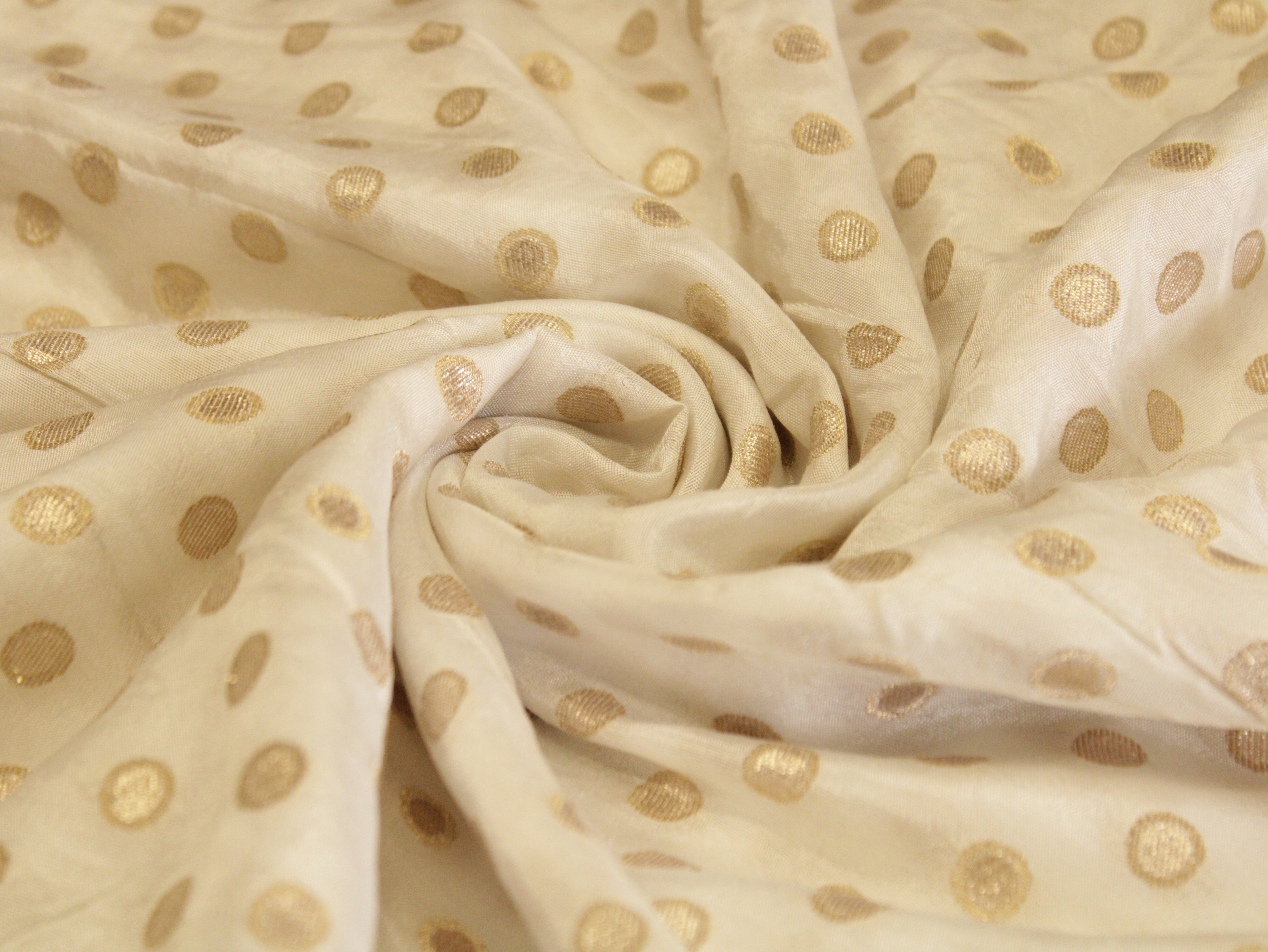 Polka Dots Zari Woven Dola Silk by M'Foks - White Dyeable