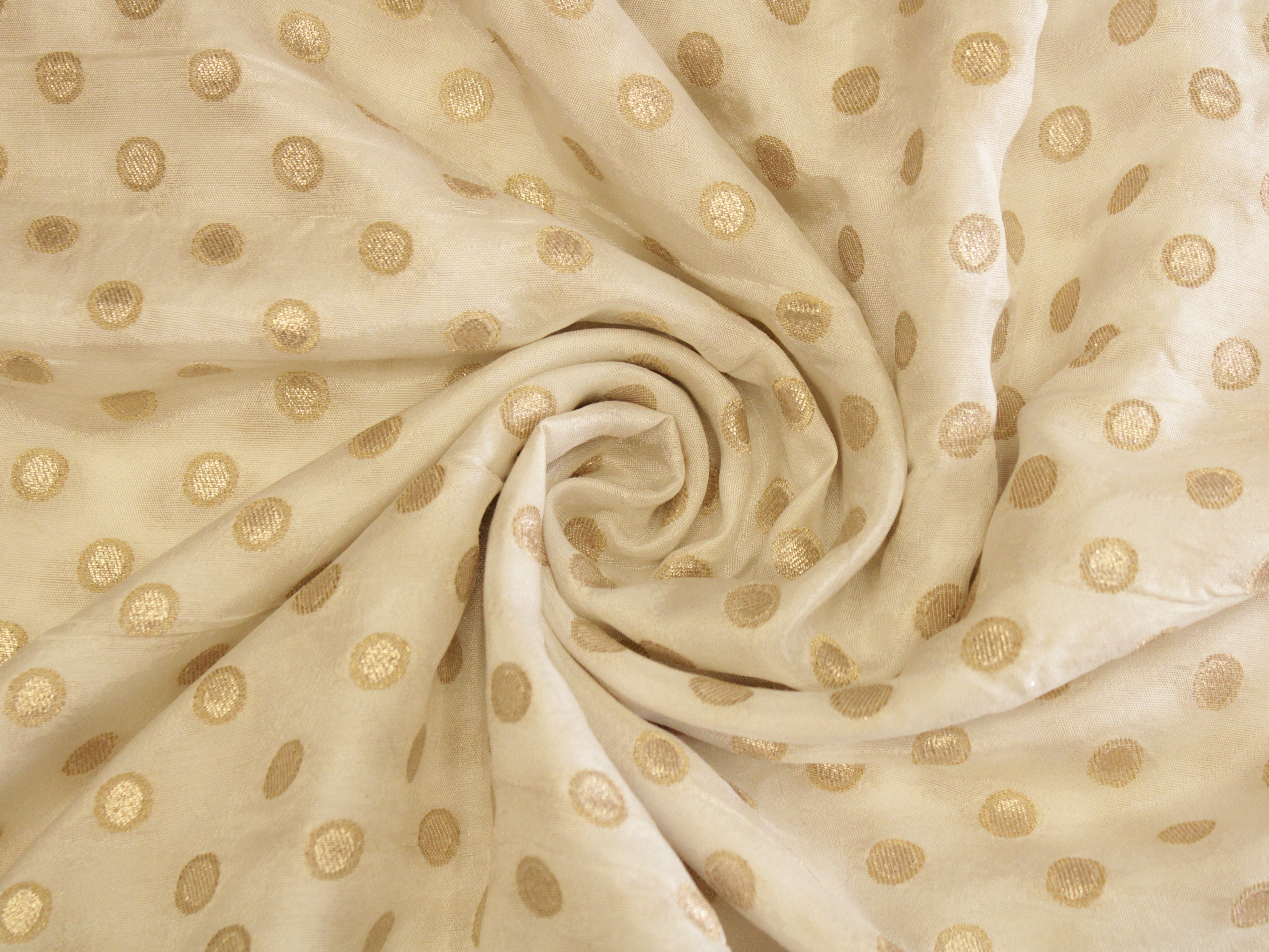 Polka Dots Zari Woven Dola Silk by M'Foks - White Dyeable