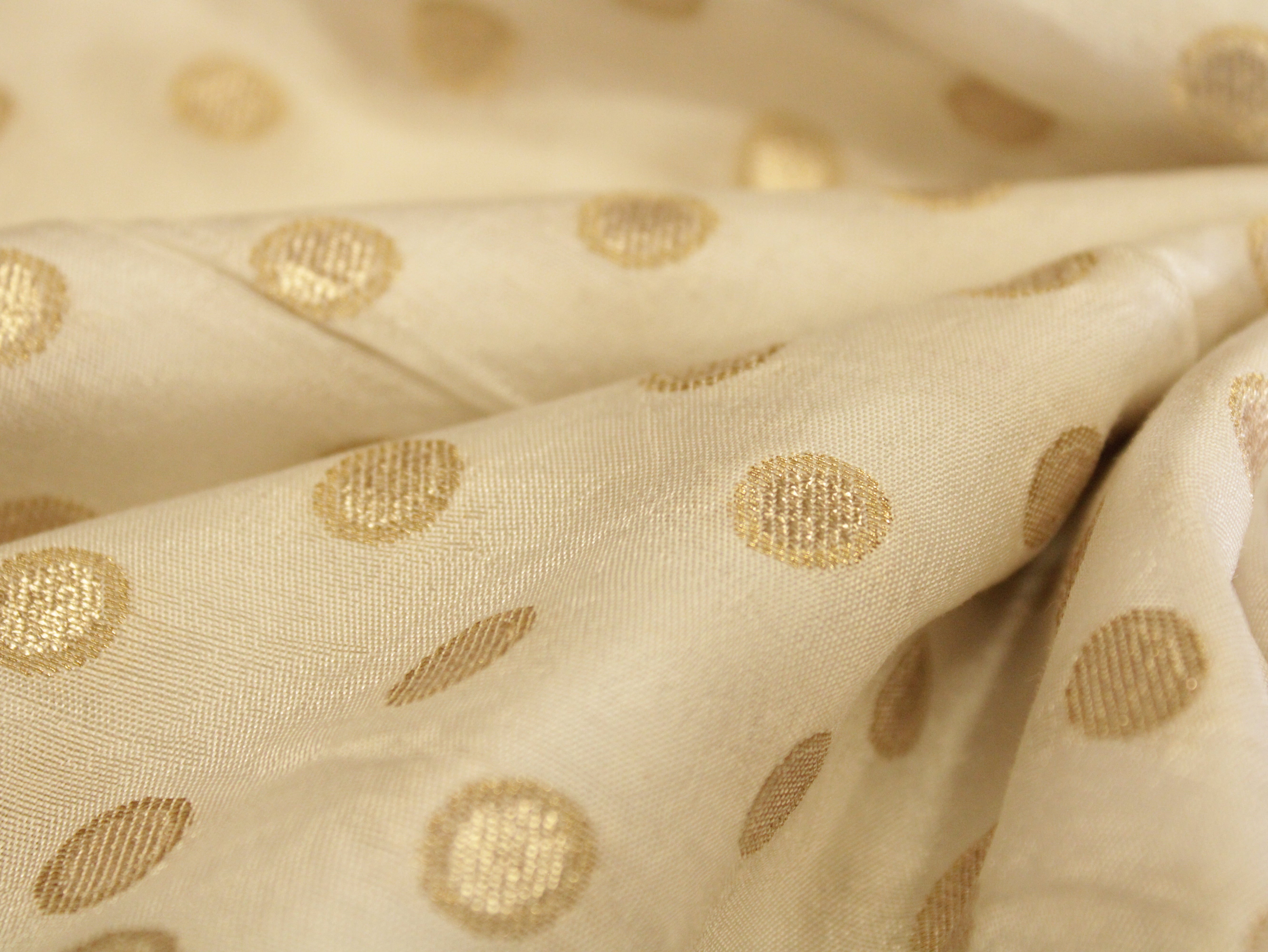 Polka Dots Zari Woven Dola Silk by M'Foks - White Dyeable