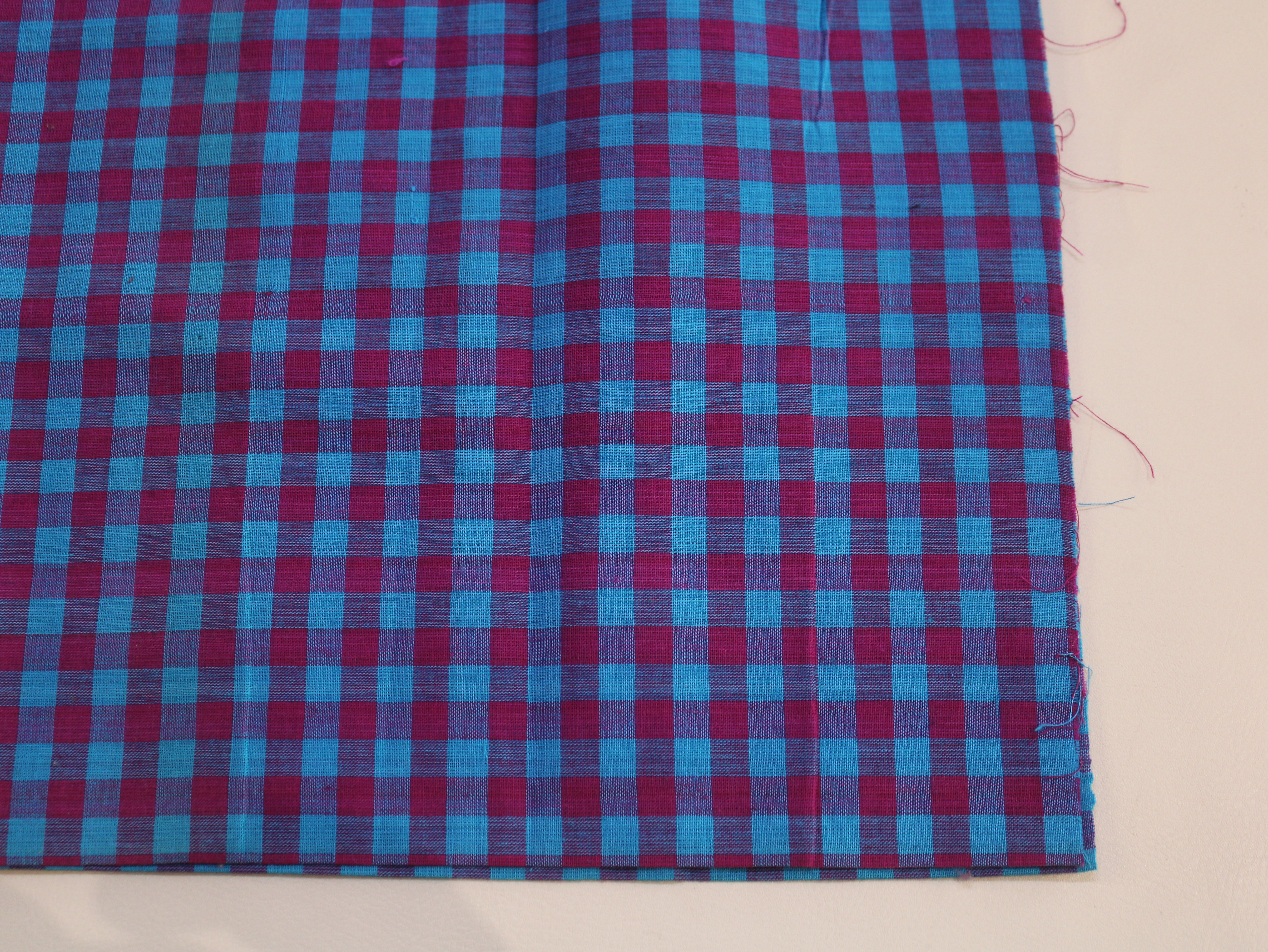 Pure Cotton Handloom Gingham Check Fabric | Pink Blue Purple | 44 Inch | Non-Washed | 100 GSM