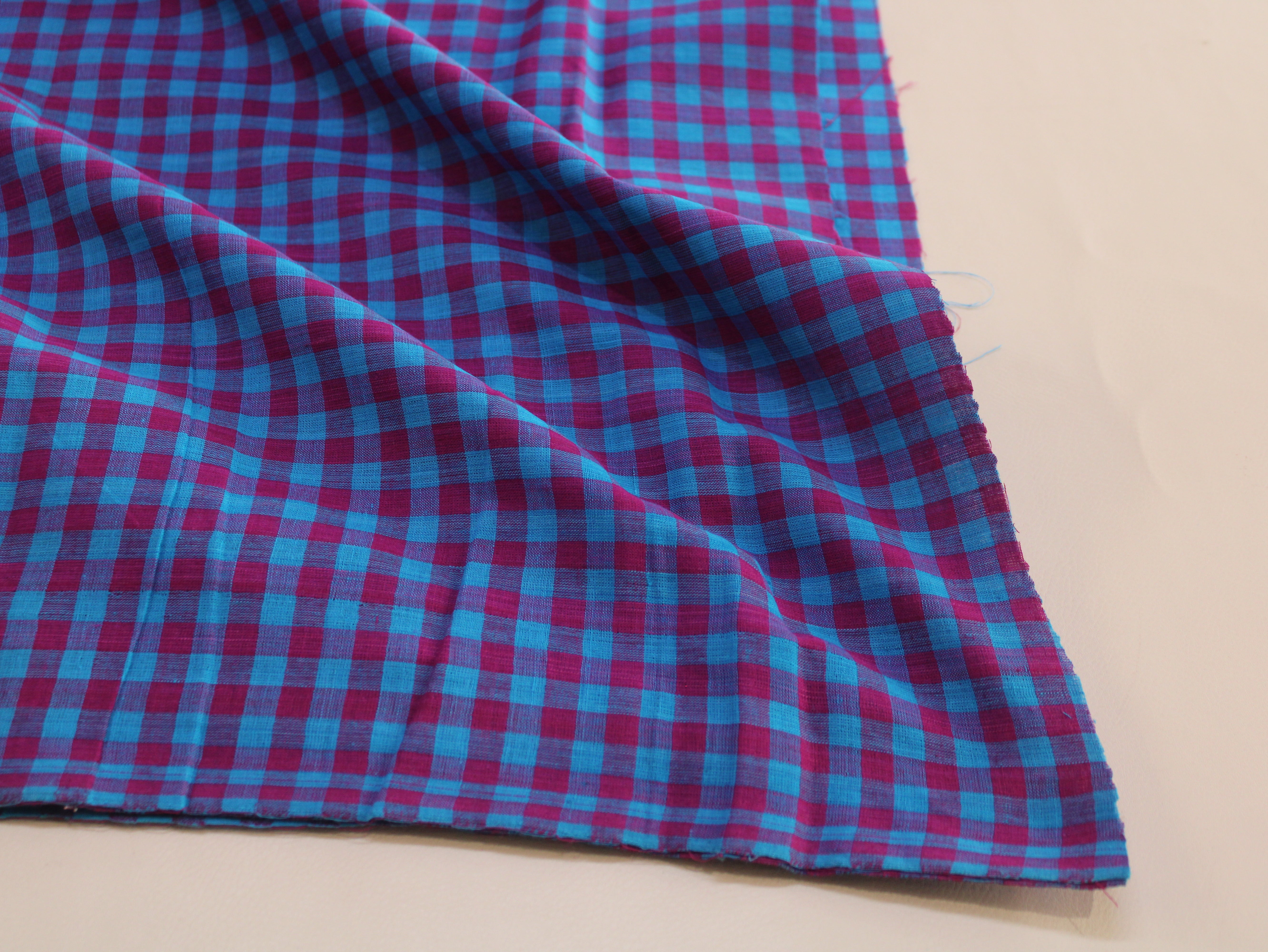 Pure Cotton Handloom Gingham Check Fabric | Pink Blue Purple | 44 Inch | Non-Washed | 100 GSM