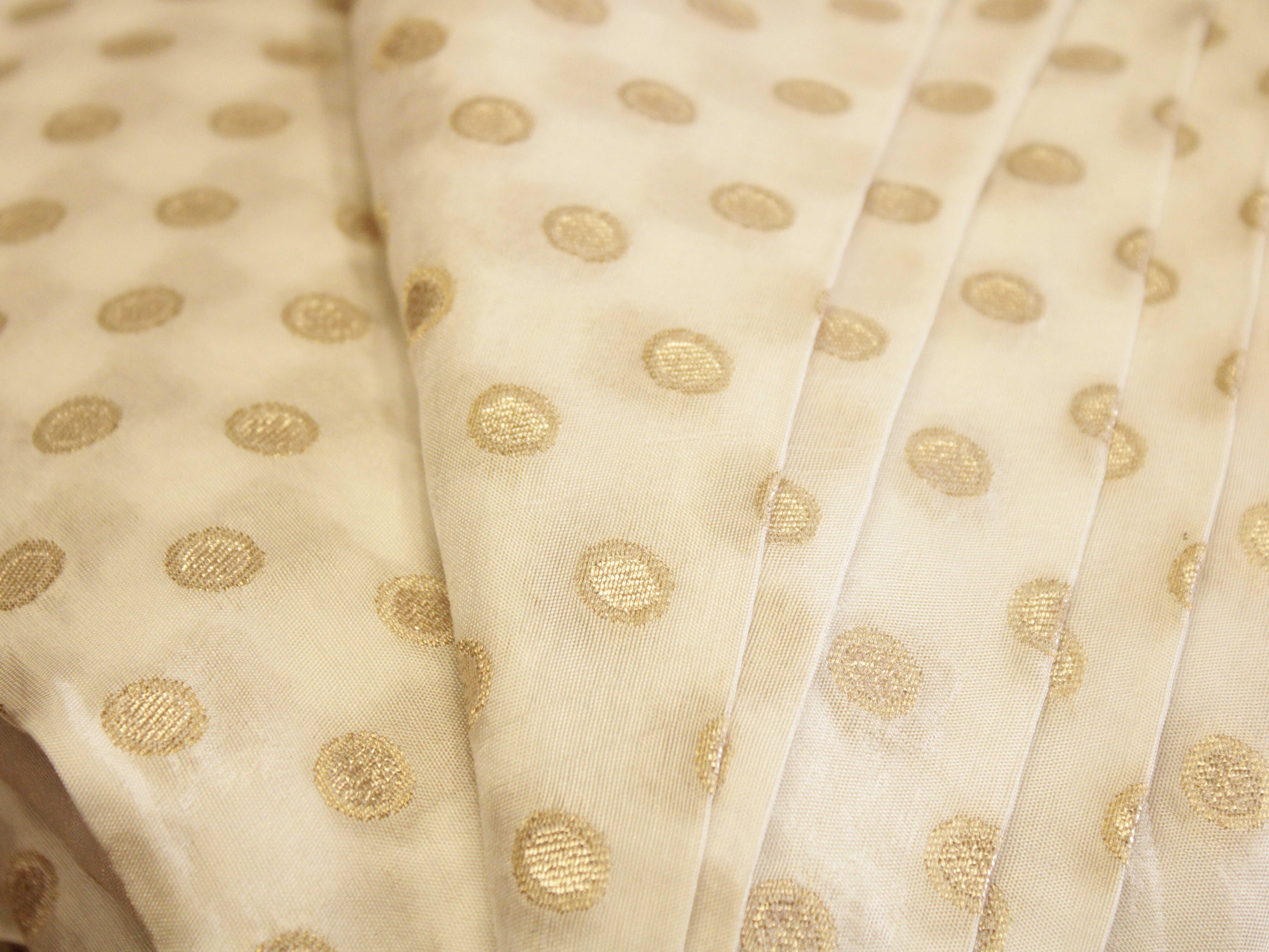 Polka Dots Zari Woven Dola Silk by M'Foks - White Dyeable