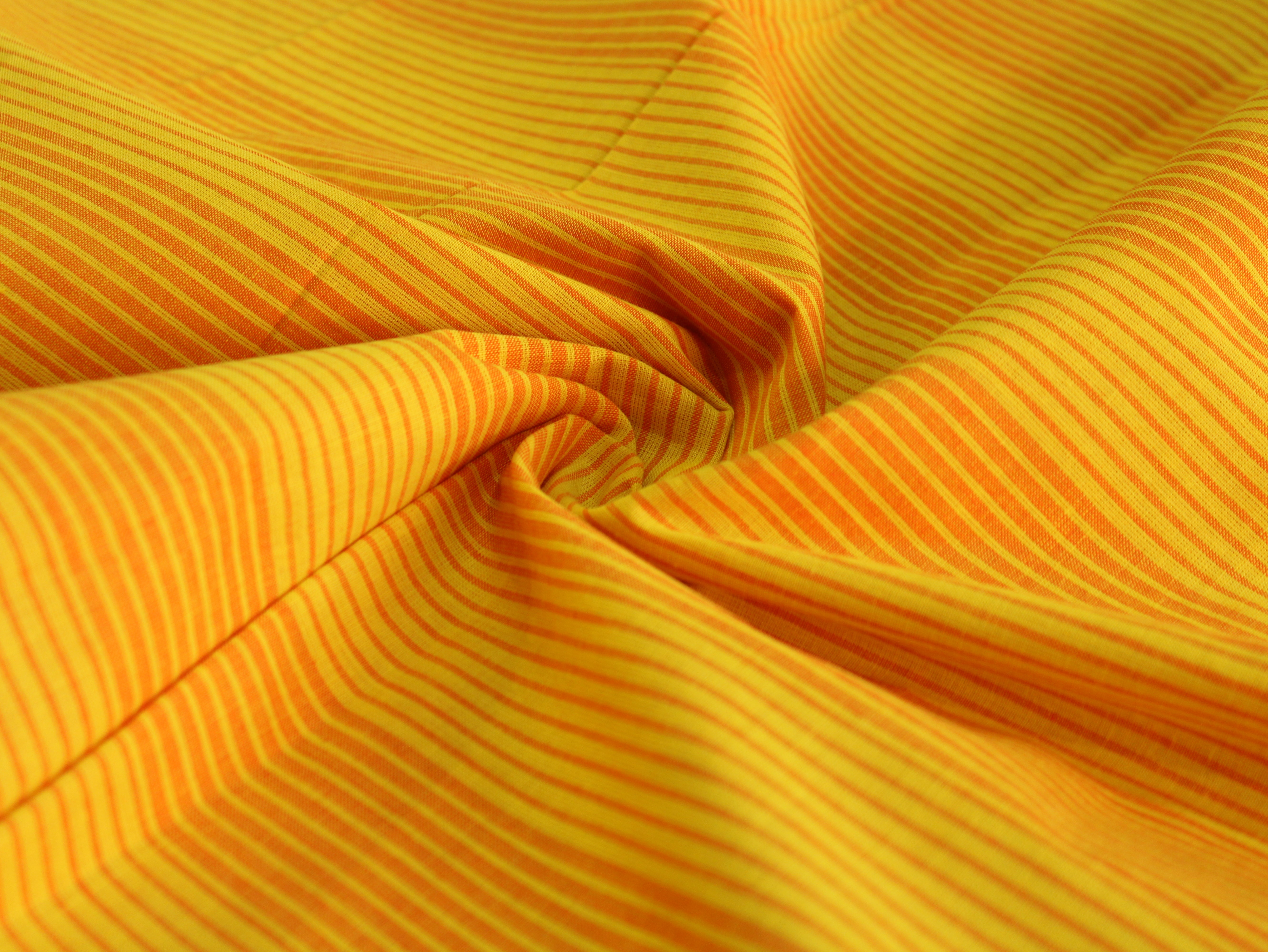 Pure Cotton Yarn-Dyed Handloom Stripe Fabric | Yellow Orange | 44 Inch | Non-Washed | 80 GSM