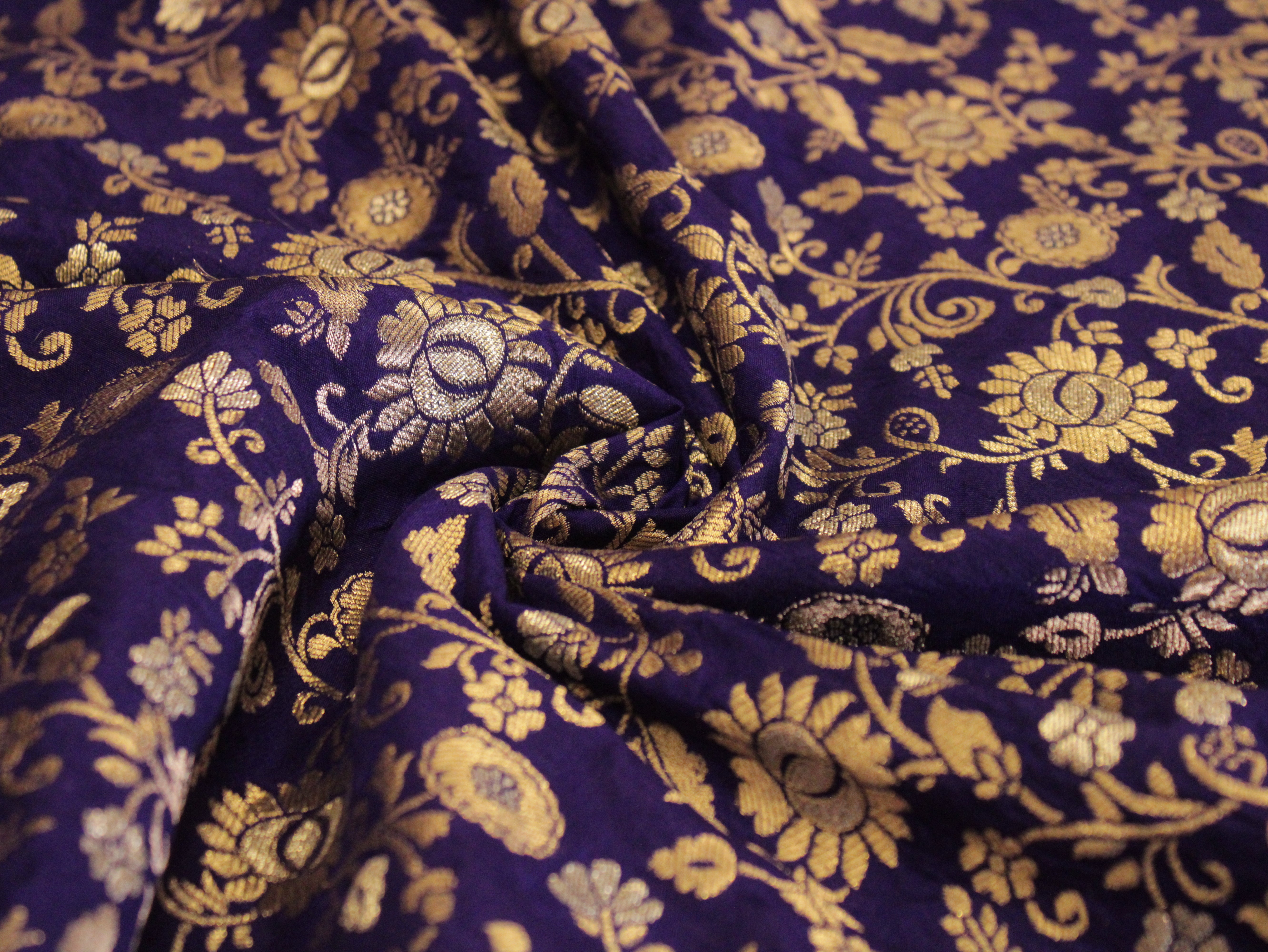 Banarasi Floral Brocade Fabric - cationic Blue