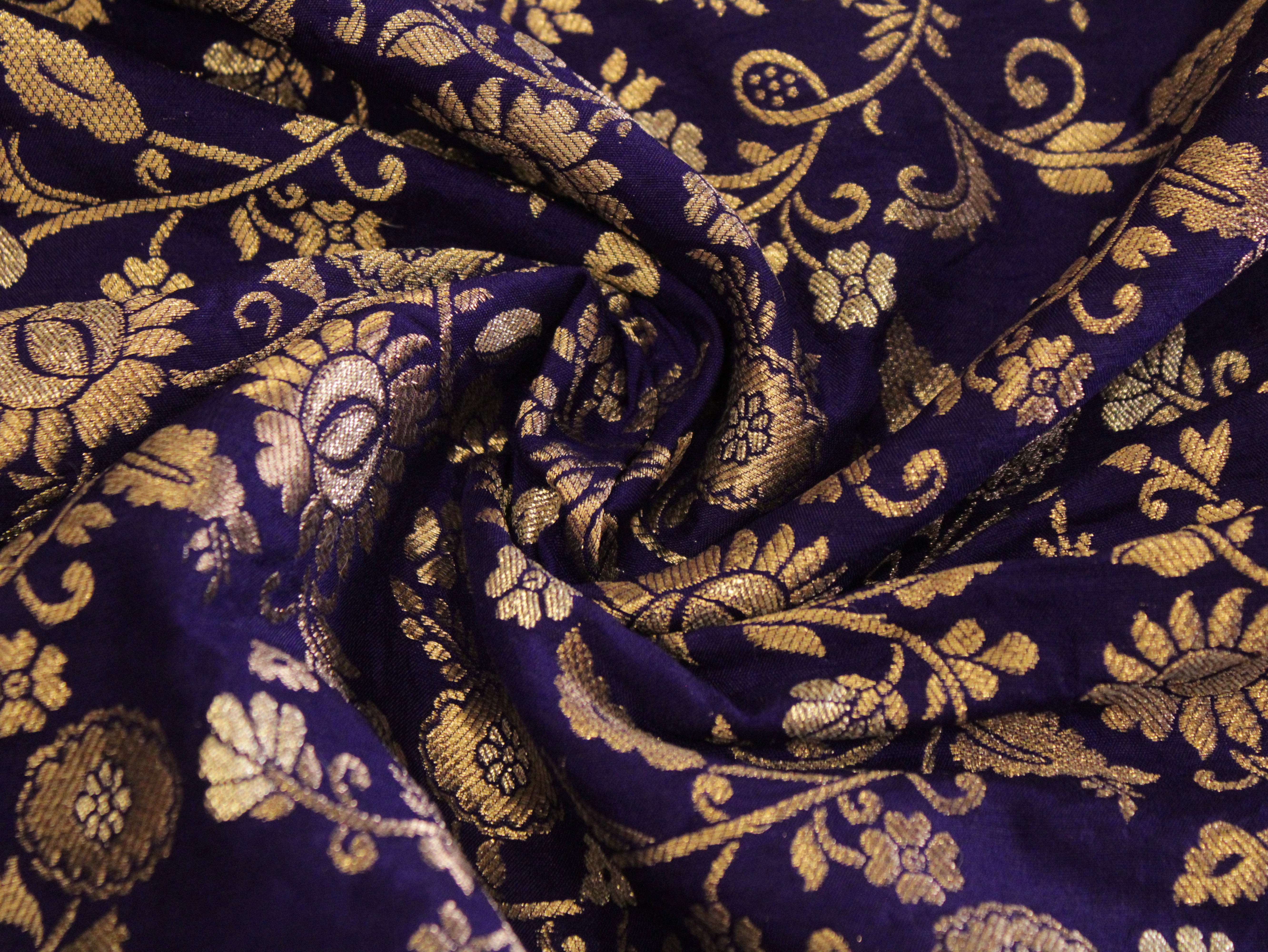 Banarasi Floral Brocade Fabric - cationic Blue