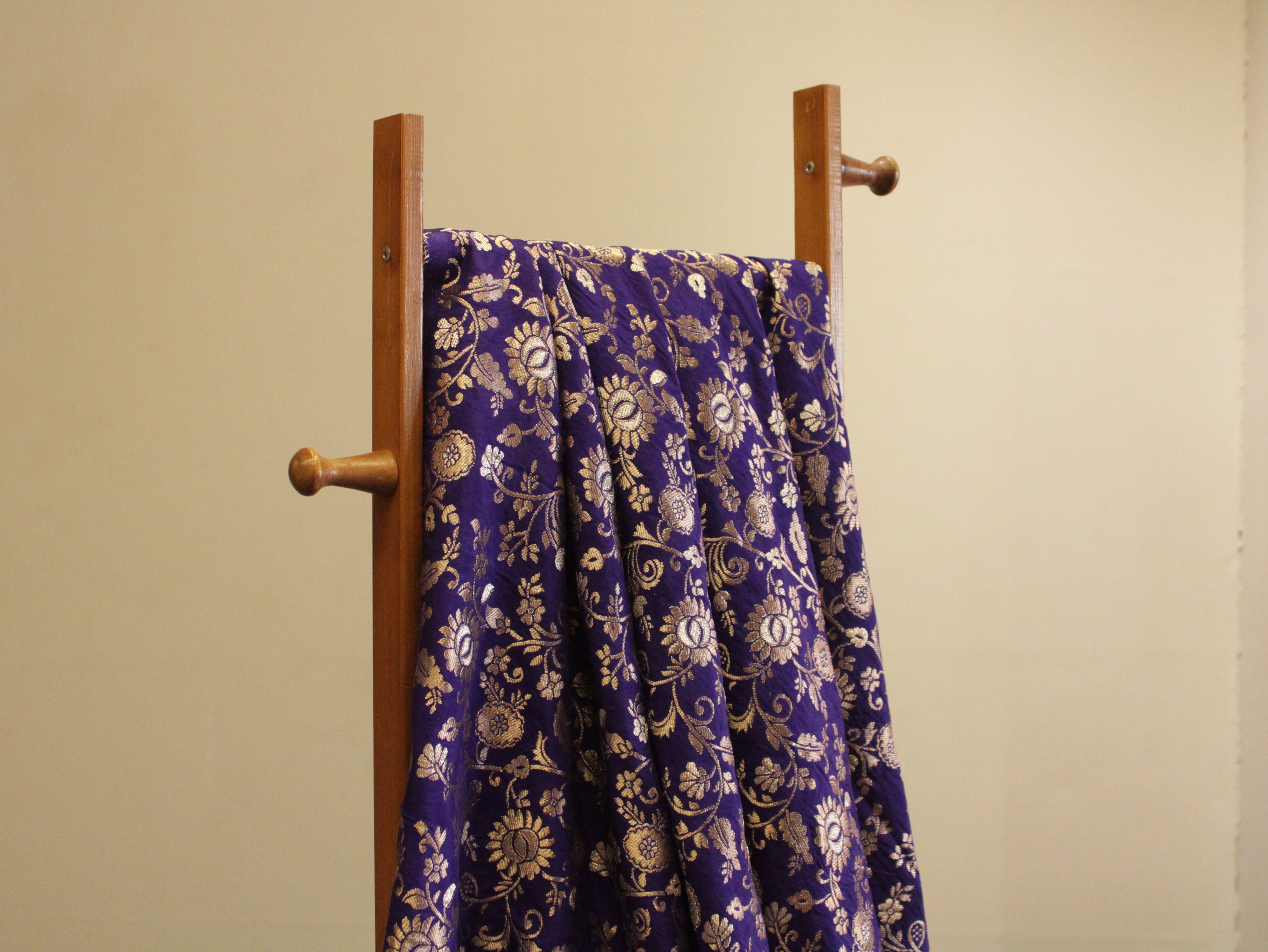 Banarasi Floral Brocade Fabric - cationic Blue