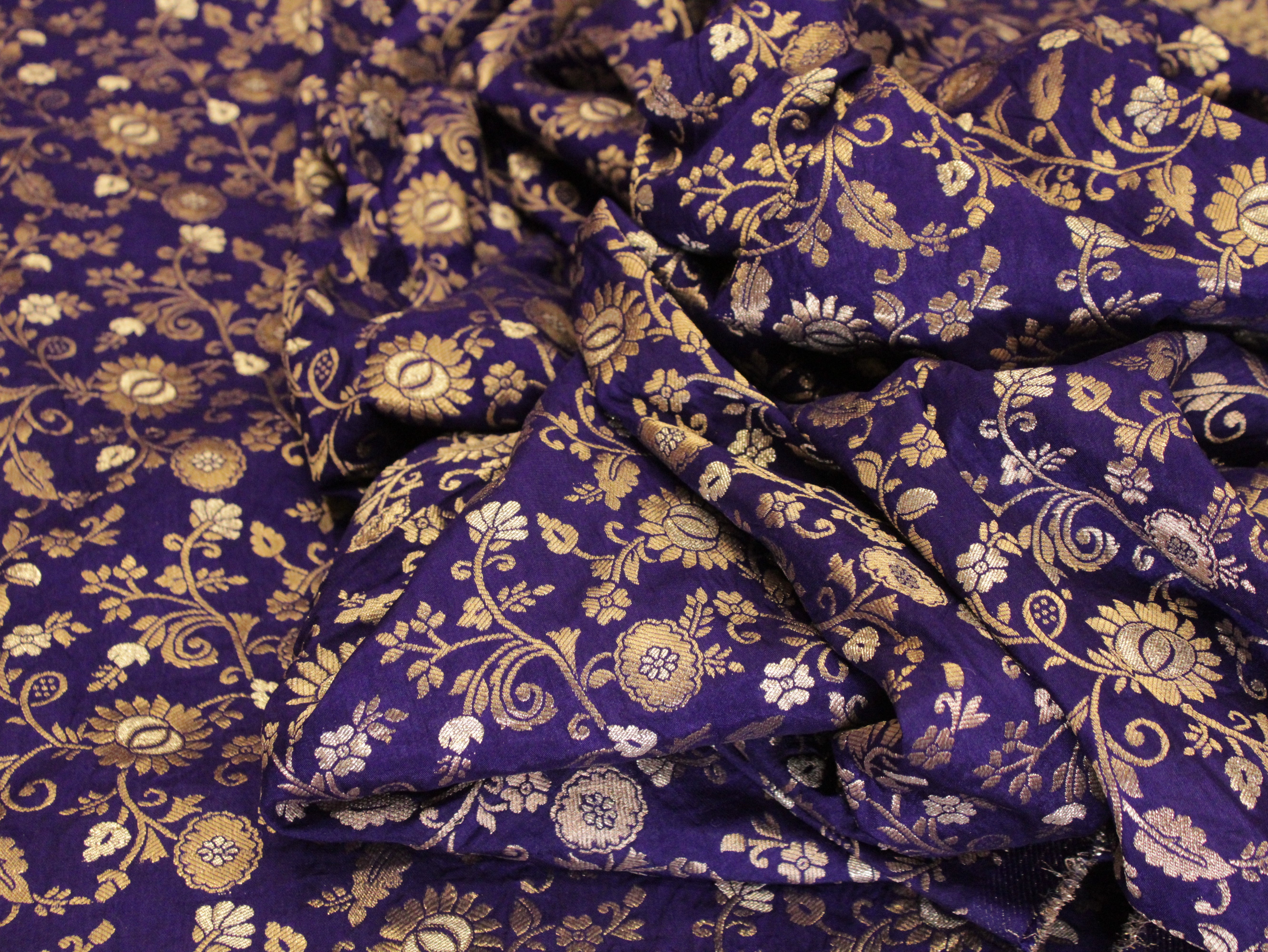 Banarasi Floral Brocade Fabric - cationic Blue