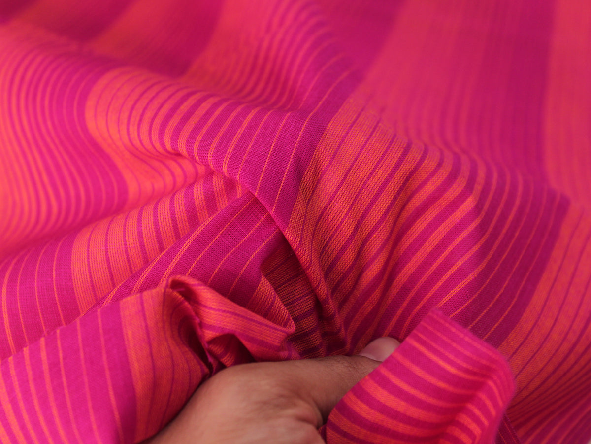 Pure Cotton Yarn-Dyed Handloom Stripe Fabric | Pink Orange | 44 Inch | Non-Washed | 80 GSM