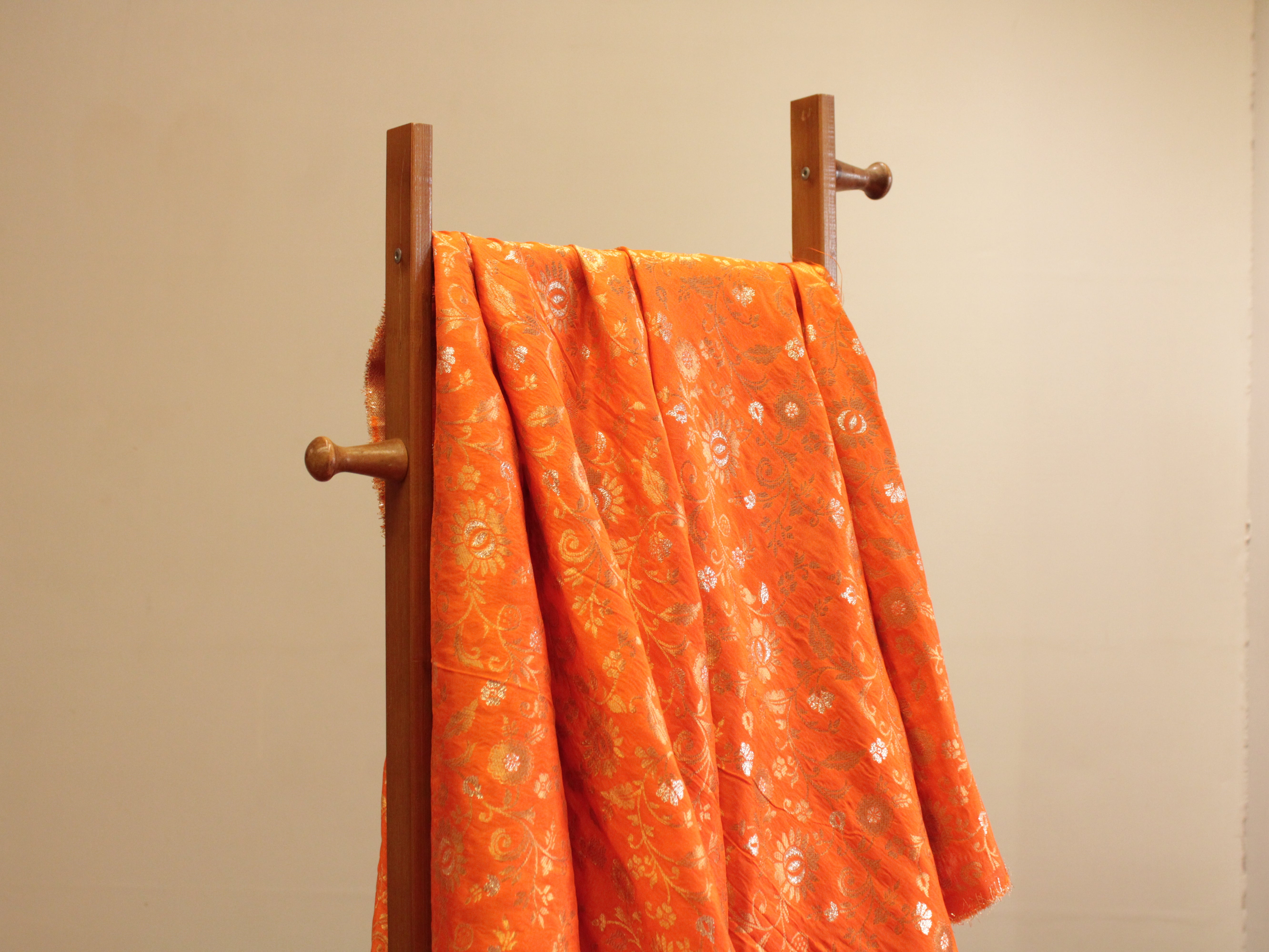 Banarasi Floral Brocade Fabric - Orange