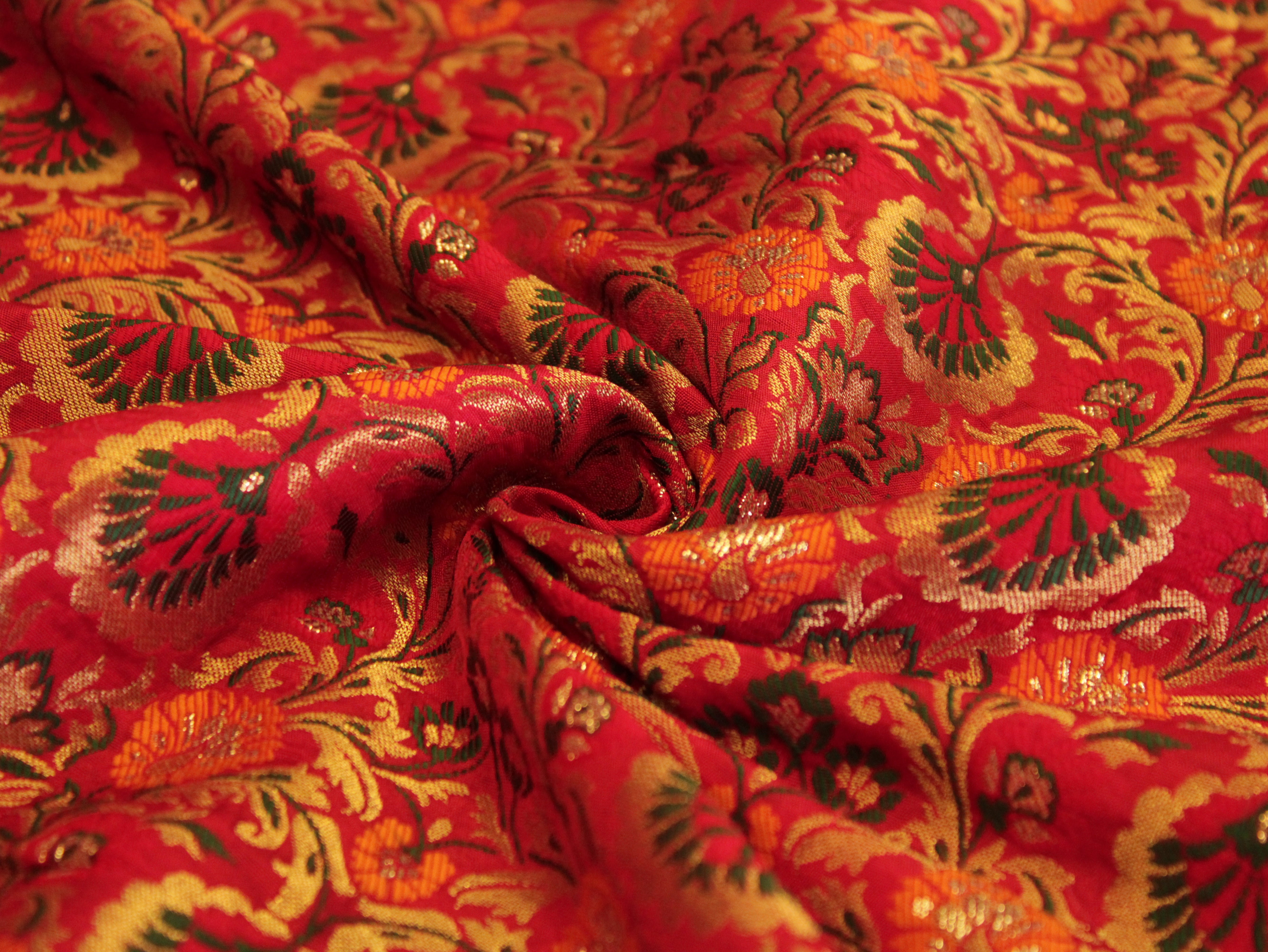 Premium Banarasi Woven Jacquard Fabric - Red