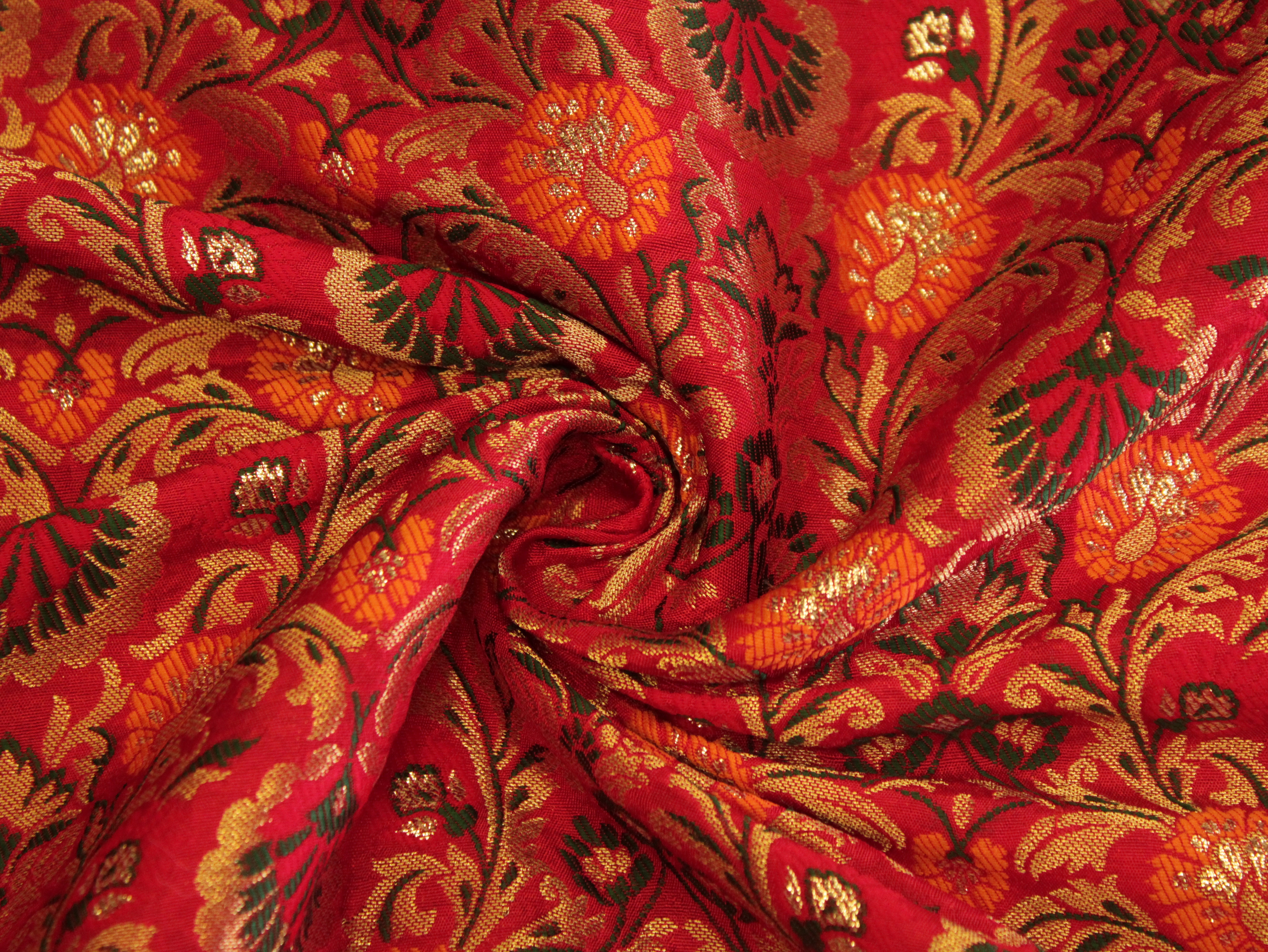 Premium Banarasi Woven Jacquard Fabric - Red