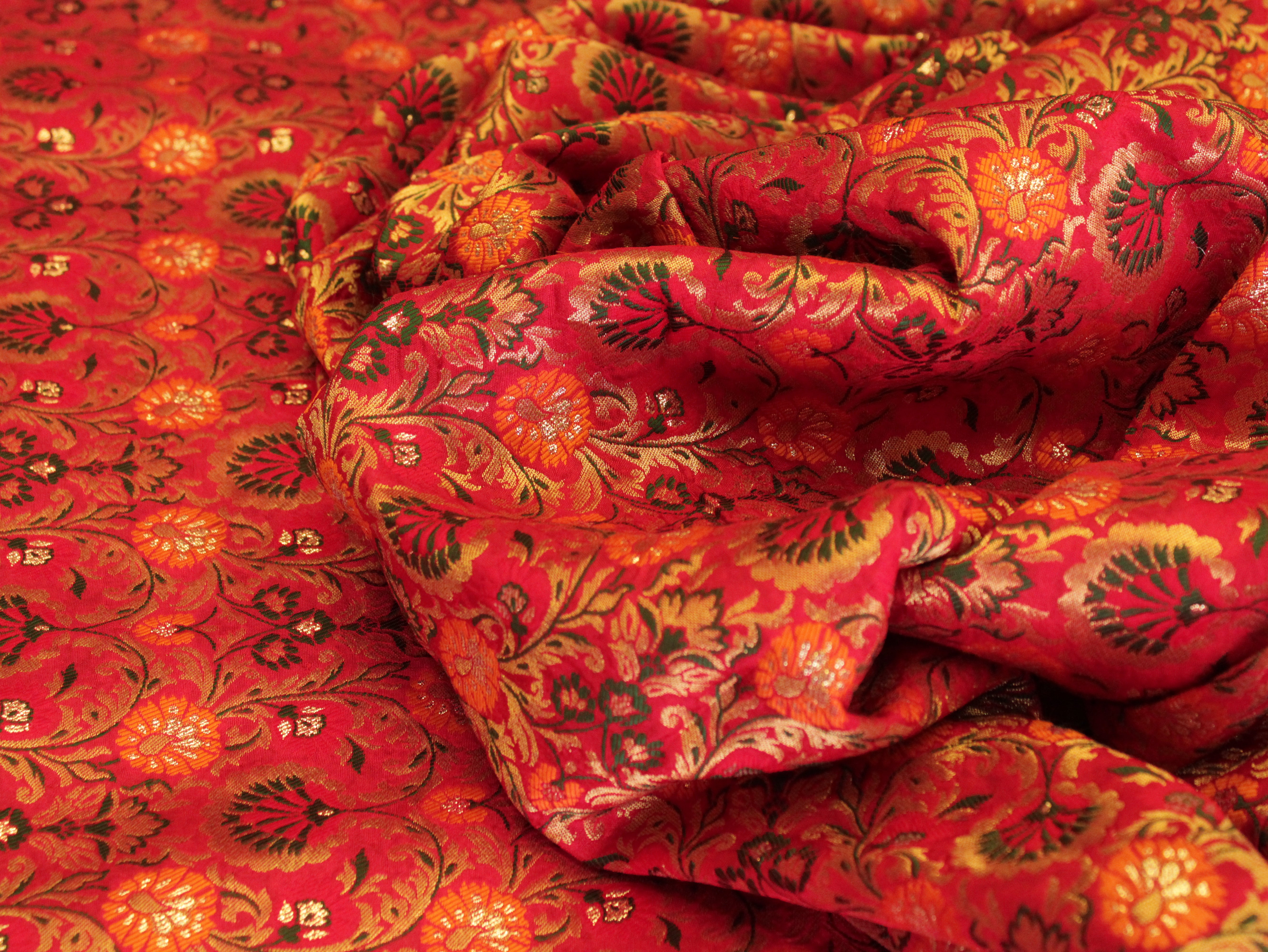 Premium Banarasi Woven Jacquard Fabric - Red