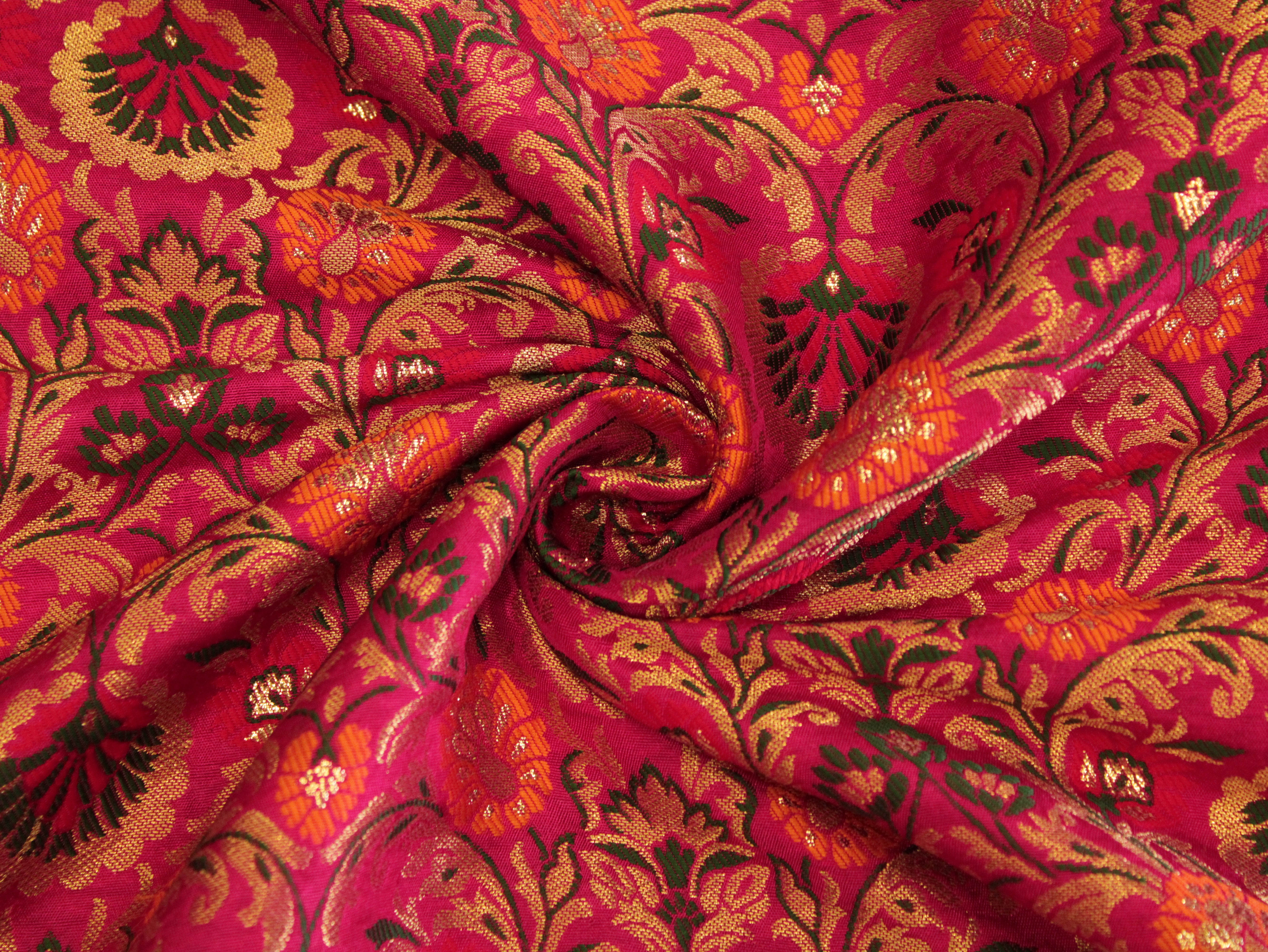 Premium Banarasi Woven Jacquard Fabric - Pink