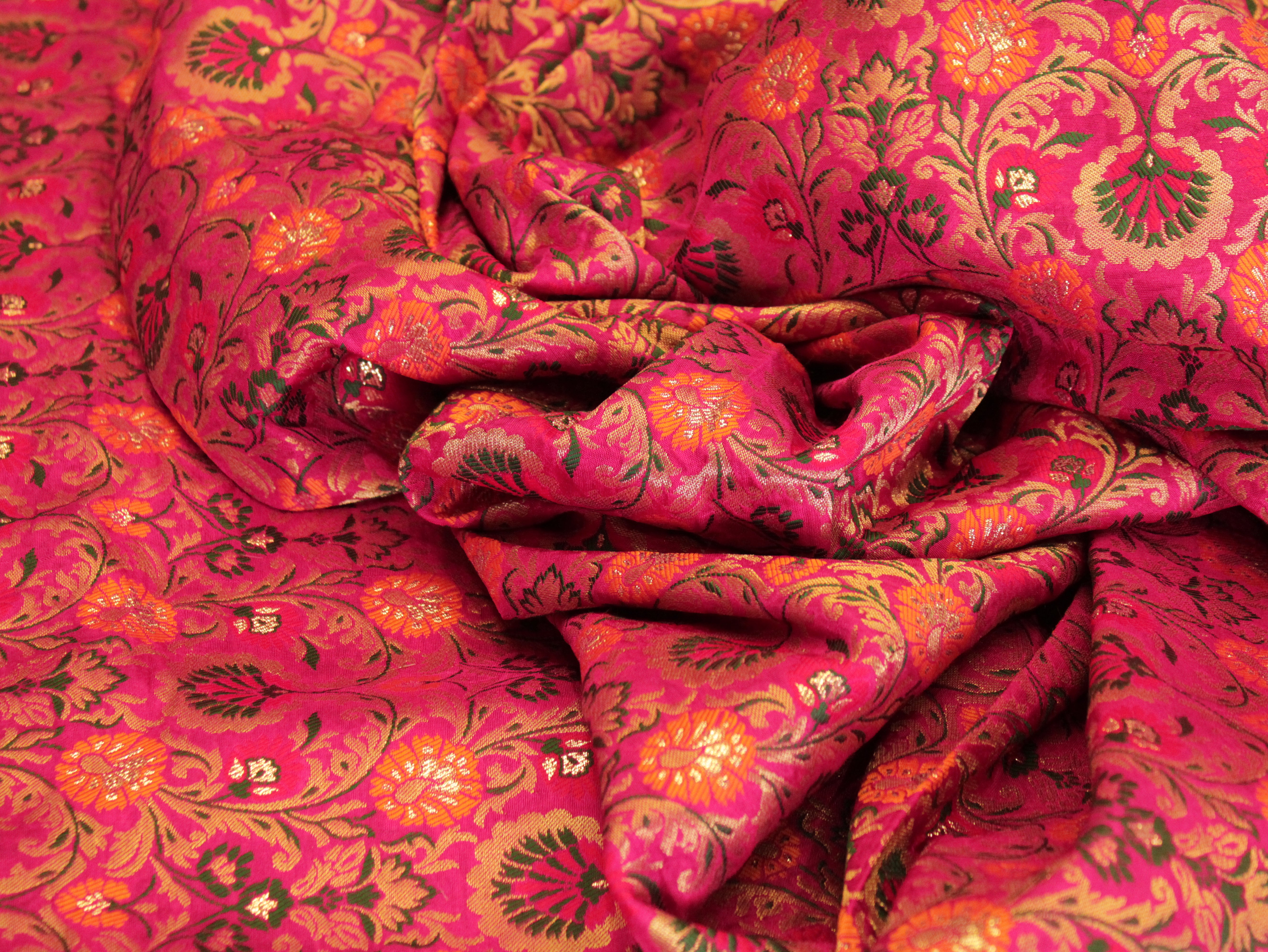 Premium Banarasi Woven Jacquard Fabric - Pink