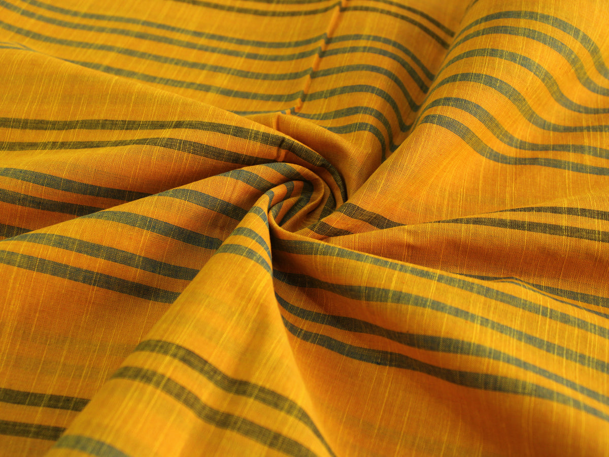 Pure Cotton Yarn-Dyed Handloom Stripe Fabric | Yellow Green | 44 Inch | Non-Washed | 80 GSM