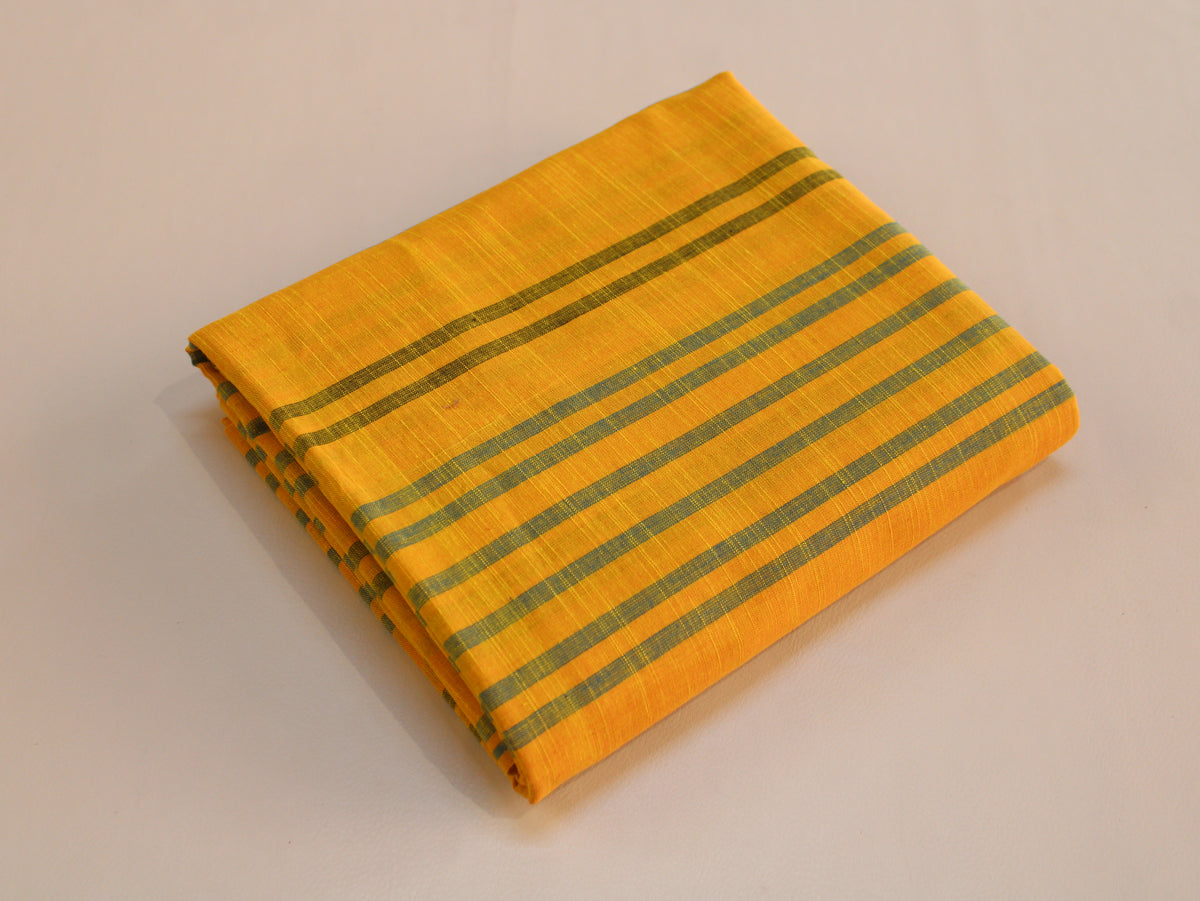 Pure Cotton Yarn-Dyed Handloom Stripe Fabric | Yellow Green | 44 Inch | Non-Washed | 80 GSM