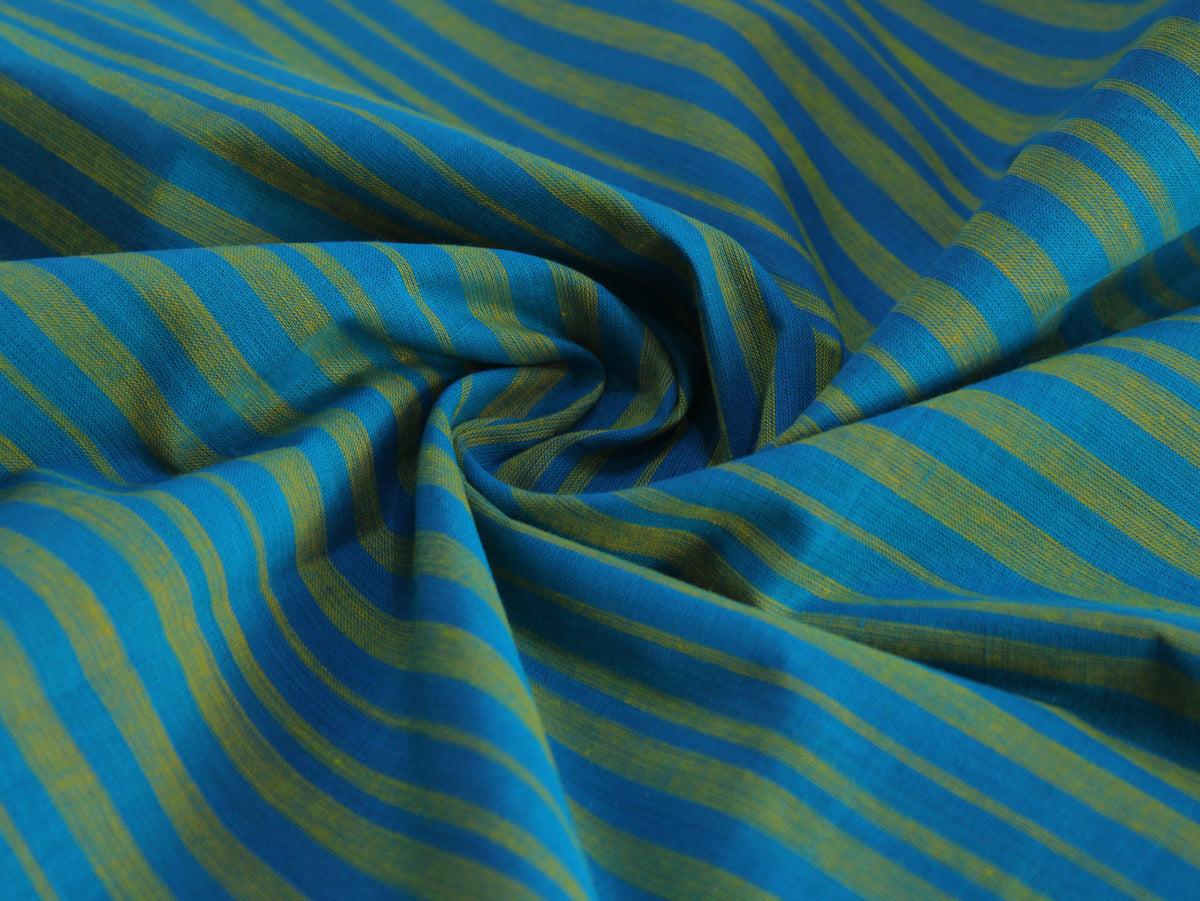 Pure Cotton Yarn-Dyed Handloom Grouped Stripe Fabric | Blue Green | 44 Inch | Non-Washed | 80 GSM