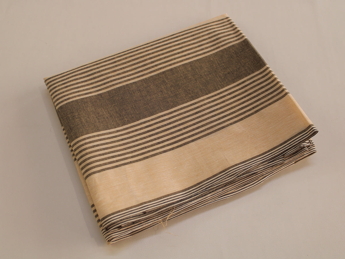 Pure Cotton Yarn-Dyed Handloom Stripe Fabric | Cream Brown | 44 Inch | Non-Washed | 80 GSM