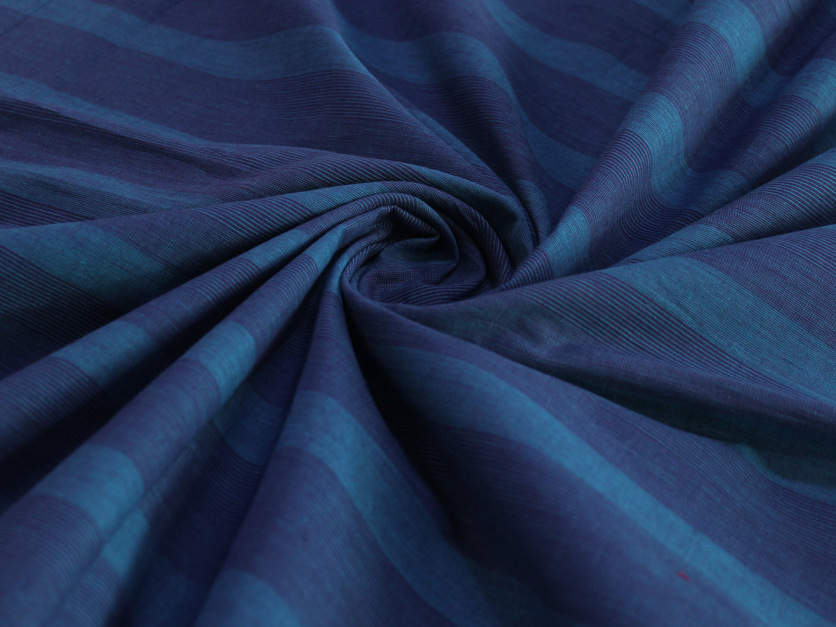 Pure Cotton Yarn-Dyed Handloom Stripe Fabric | Blue Teal | 44 Inch | Non-Washed | 80 GSM
