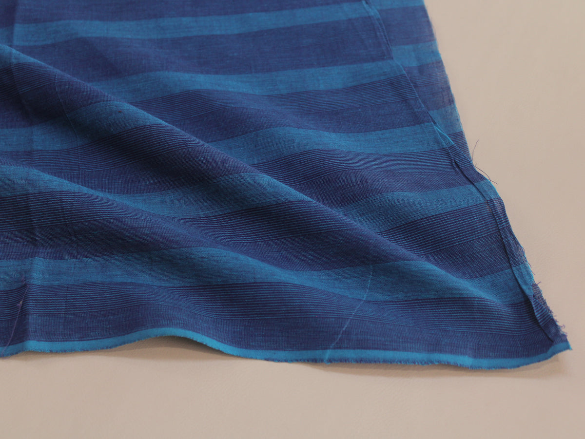 Pure Cotton Yarn-Dyed Handloom Stripe Fabric | Blue Teal | 44 Inch | Non-Washed | 80 GSM