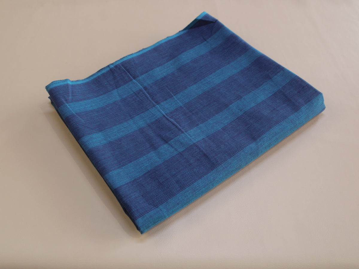 Pure Cotton Yarn-Dyed Handloom Stripe Fabric | Blue Teal | 44 Inch | Non-Washed | 80 GSM