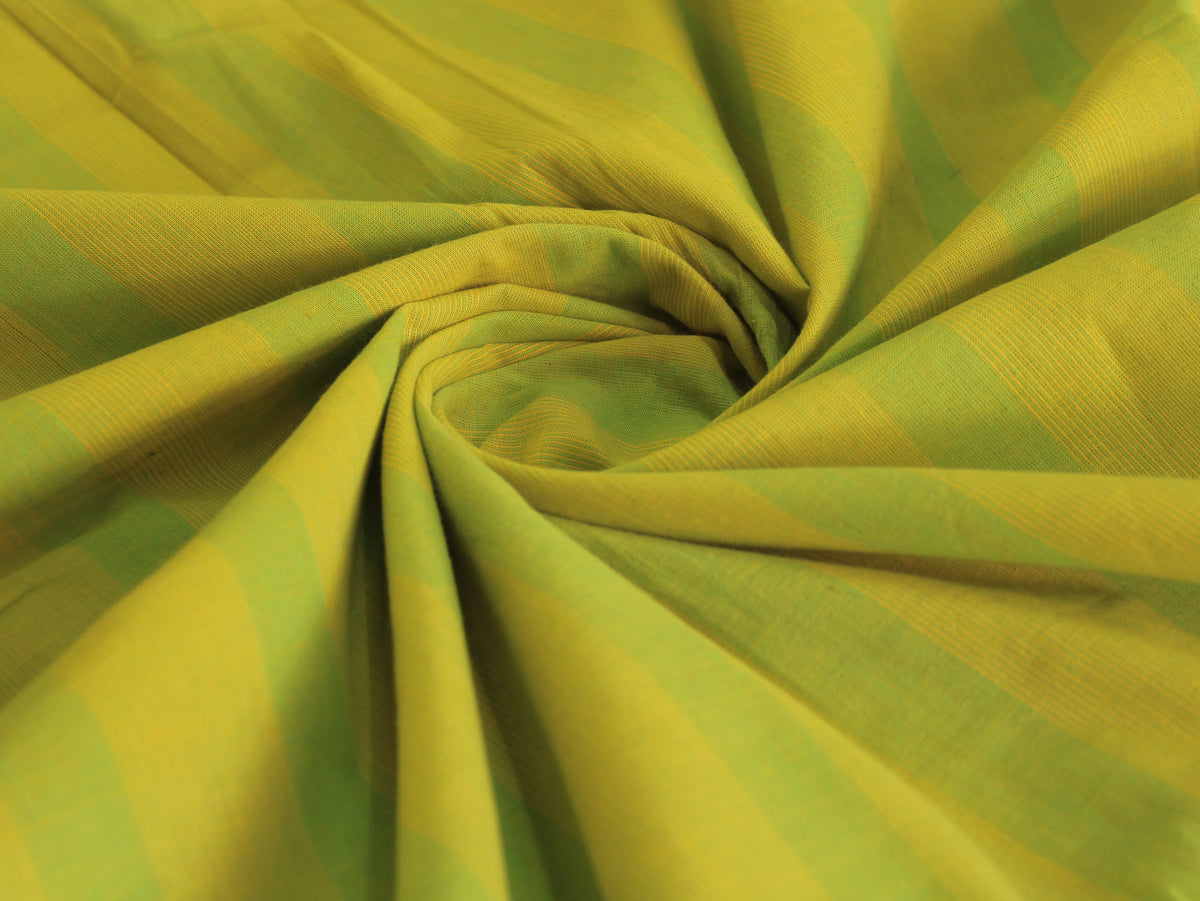 Pure Cotton Yarn-Dyed Handloom Broad Stripe Fabric | Yellow Green | 44 Inch | Non-Washed | 80 GSM