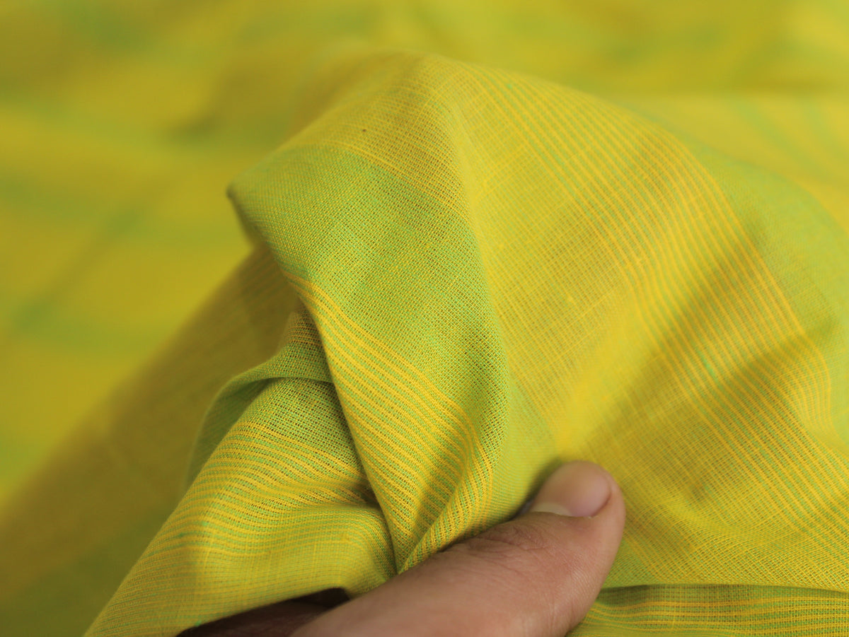 Pure Cotton Yarn-Dyed Handloom Broad Stripe Fabric | Yellow Green | 44 Inch | Non-Washed | 80 GSM
