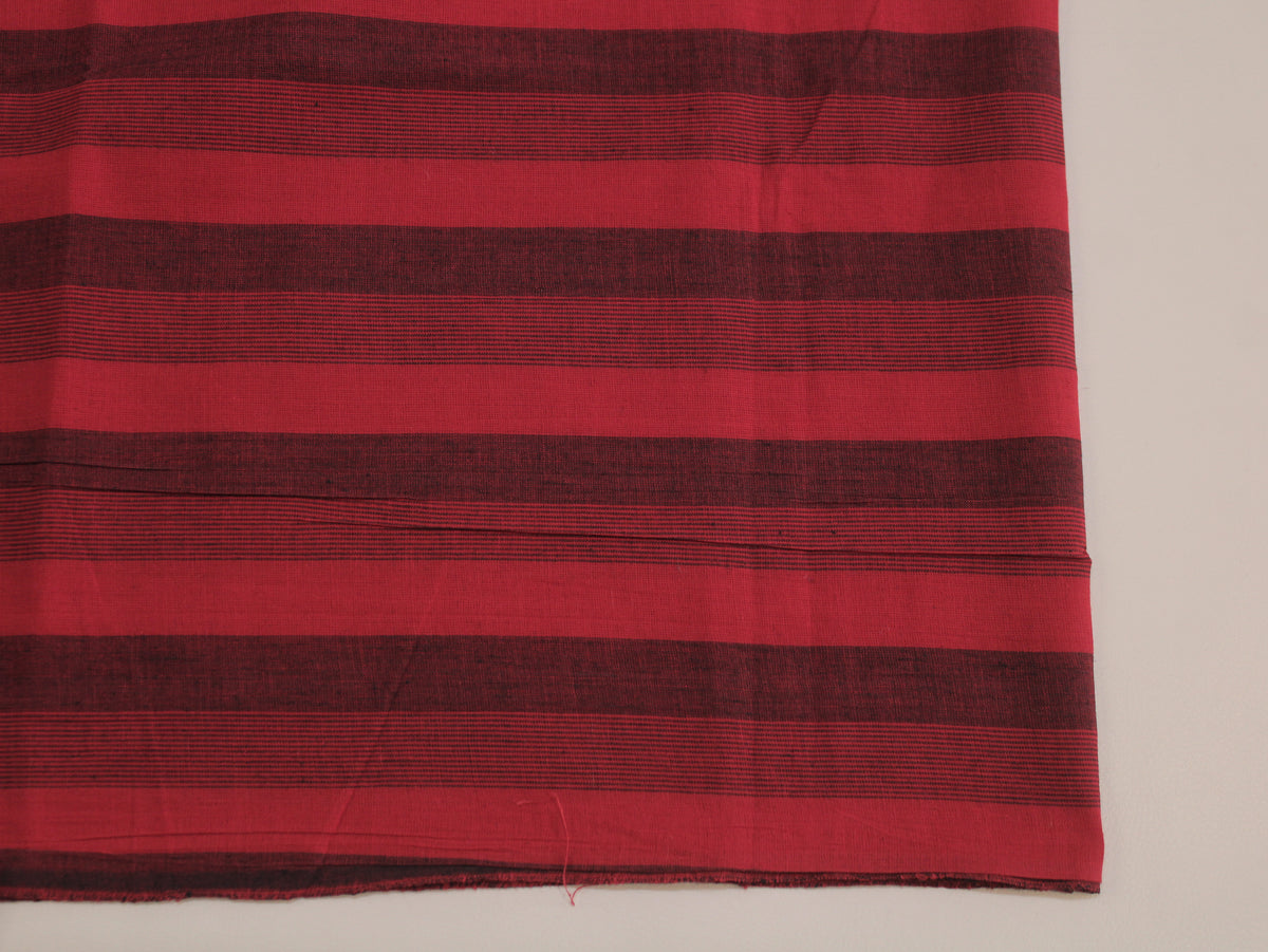 Pure Cotton Yarn-Dyed Handloom Stripe Fabric | Red Black | 44 Inch | Non-Washed | 80 GSM