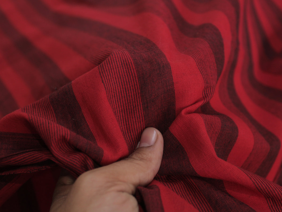 Pure Cotton Yarn-Dyed Handloom Stripe Fabric | Red Black | 44 Inch | Non-Washed | 80 GSM