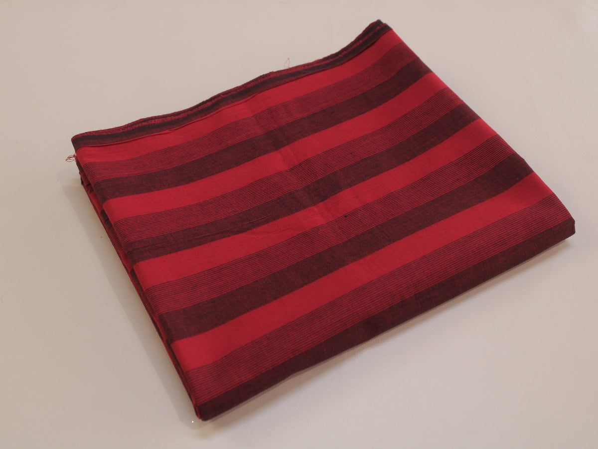 Pure Cotton Yarn-Dyed Handloom Stripe Fabric | Red Black | 44 Inch | Non-Washed | 80 GSM