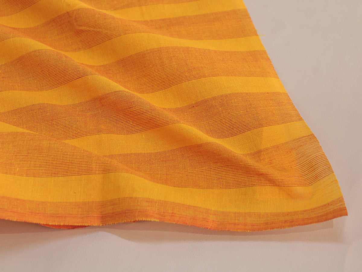 Pure Cotton Yarn-Dyed Handloom Stripe Fabric | Yellow Orange | 44 Inch | Non-Washed | 80 GSM