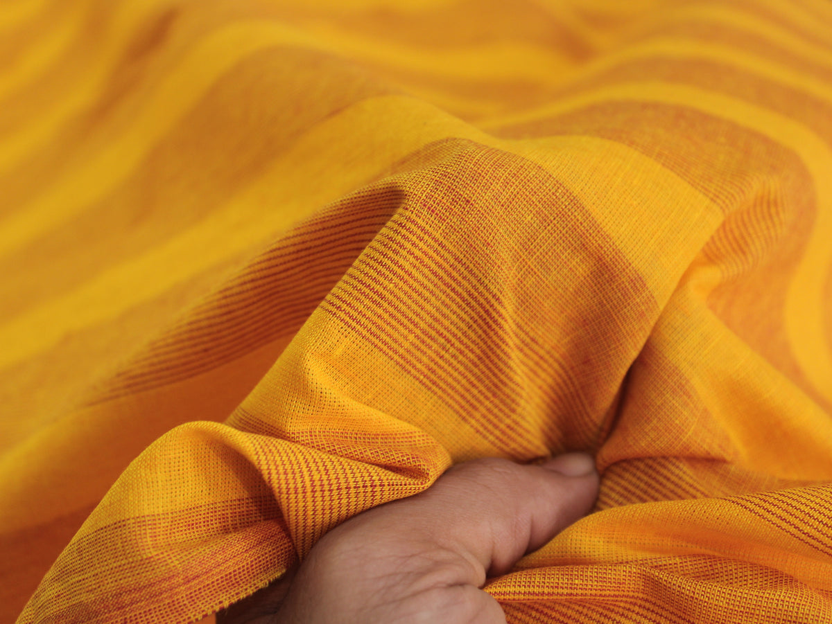 Pure Cotton Yarn-Dyed Handloom Stripe Fabric | Yellow Orange | 44 Inch | Non-Washed | 80 GSM