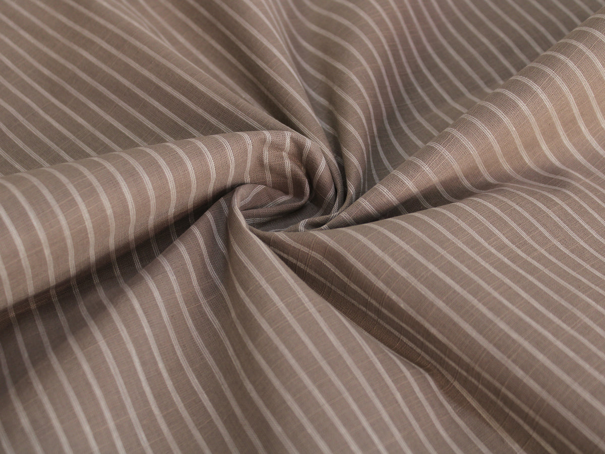 Pure Cotton Yarn-Dyed Handloom Fine Stripe Fabric | Brown White | 44 Inch | Non-Washed | 80 GSM