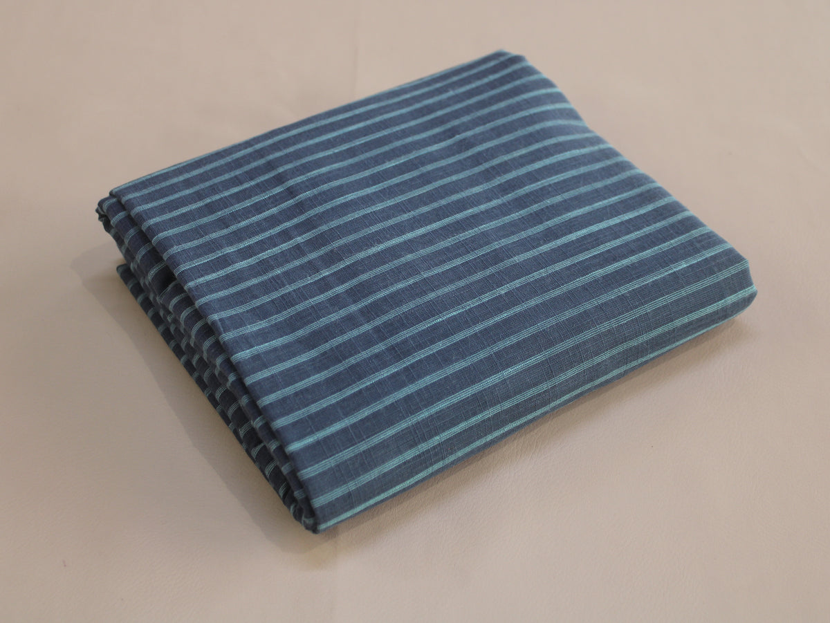 Pure Cotton Yarn-Dyed Handloom Fine Stripe Fabric | Blue Teal | 44 Inch | Non-Washed | 80 GSM