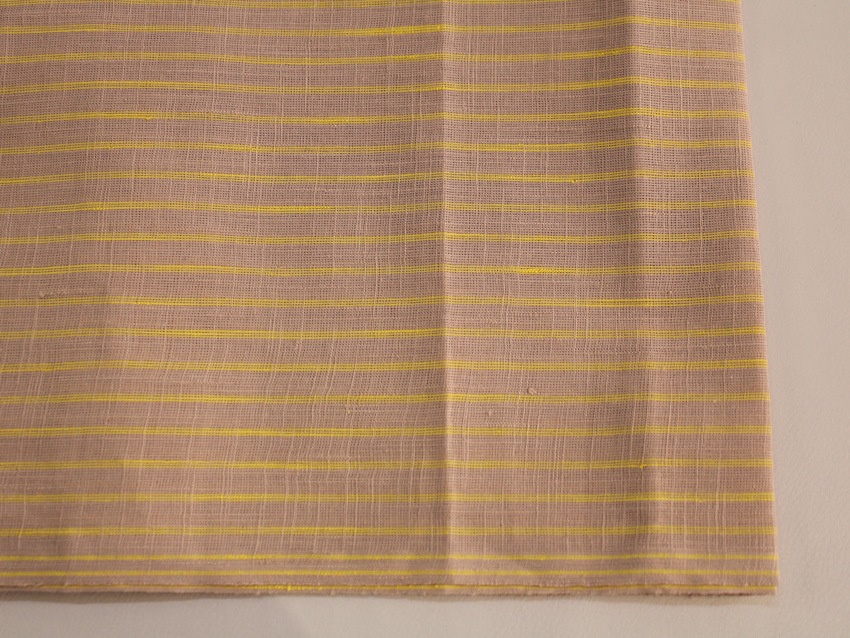 Pure Cotton Yarn-Dyed Handloom Fine Stripe Fabric | Tan Beige Yellow | 44 Inch | Non-Washed | 80 GSM