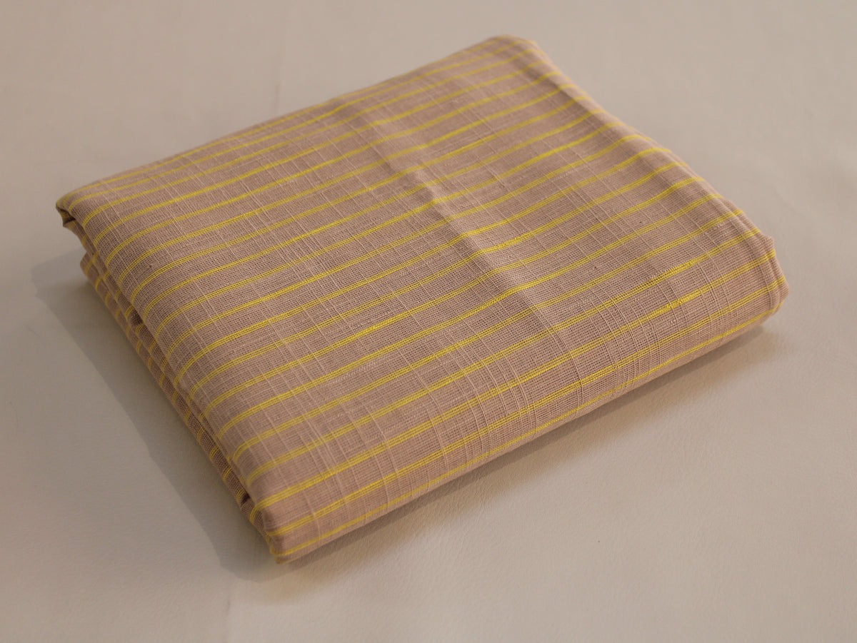 Pure Cotton Yarn-Dyed Handloom Fine Stripe Fabric | Tan Beige Yellow | 44 Inch | Non-Washed | 80 GSM