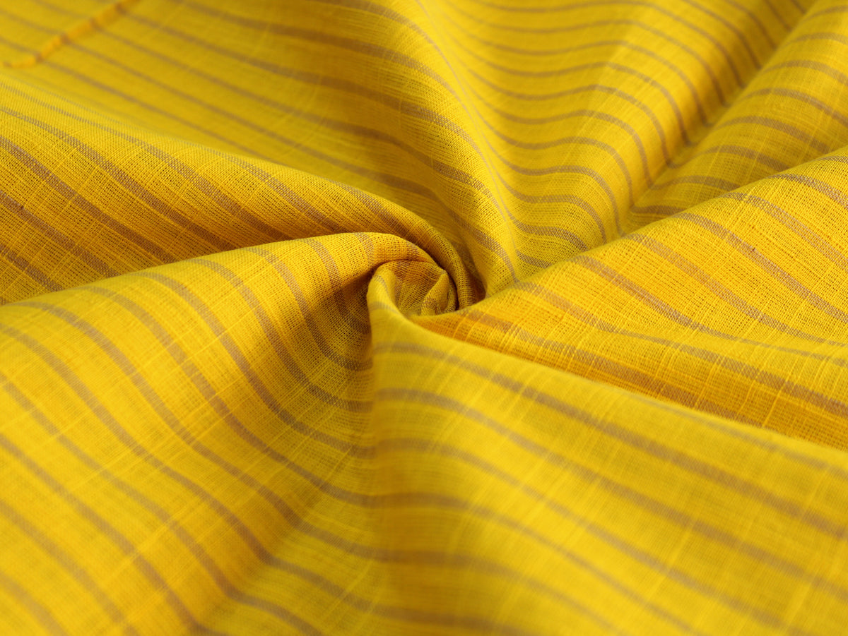Pure Cotton Yarn-Dyed Handloom Fine Stripe Fabric | Yellow Grey | 44 Inch | Non-Washed | 80 GSM