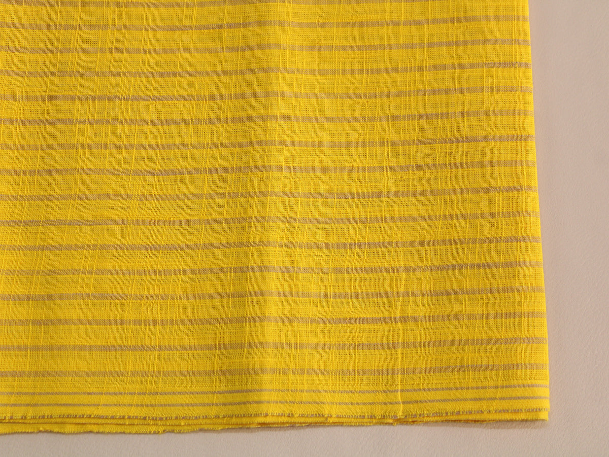 Pure Cotton Yarn-Dyed Handloom Fine Stripe Fabric | Yellow Grey | 44 Inch | Non-Washed | 80 GSM