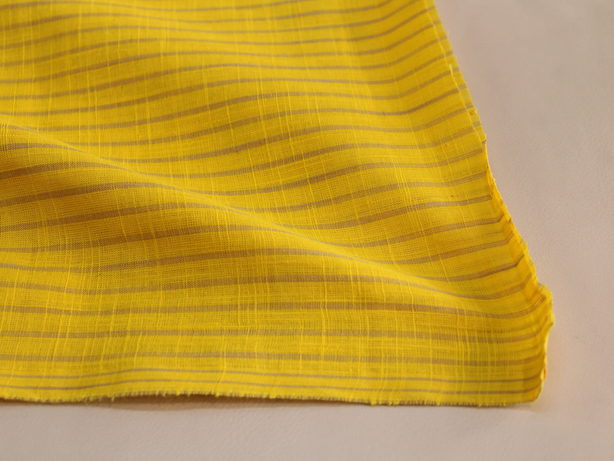 Pure Cotton Yarn-Dyed Handloom Fine Stripe Fabric | Yellow Grey | 44 Inch | Non-Washed | 80 GSM