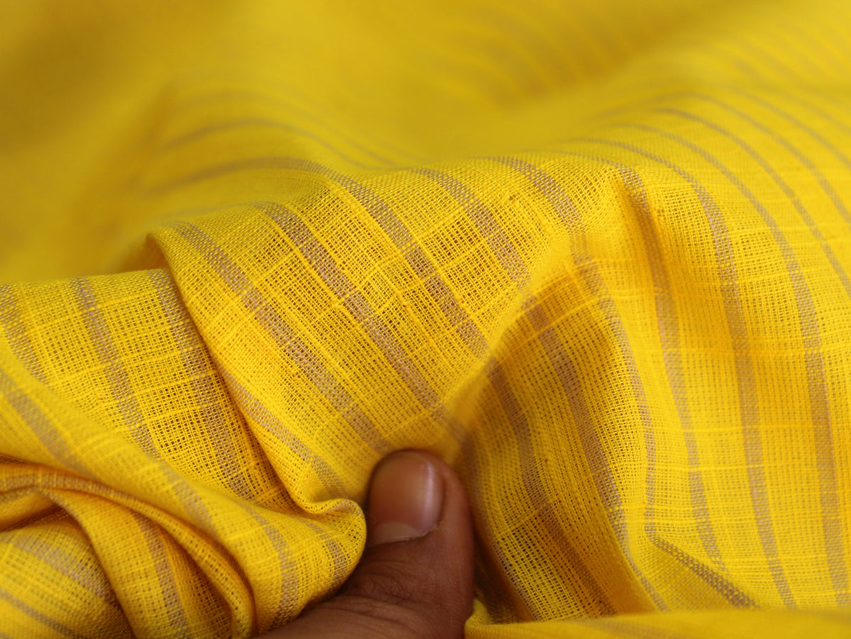 Pure Cotton Yarn-Dyed Handloom Fine Stripe Fabric | Yellow Grey | 44 Inch | Non-Washed | 80 GSM