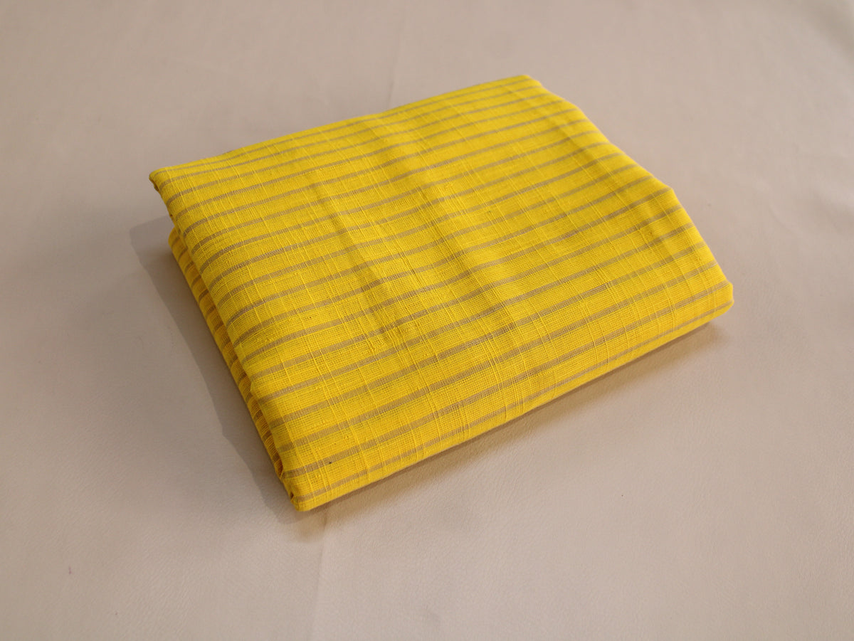 Pure Cotton Yarn-Dyed Handloom Fine Stripe Fabric | Yellow Grey | 44 Inch | Non-Washed | 80 GSM
