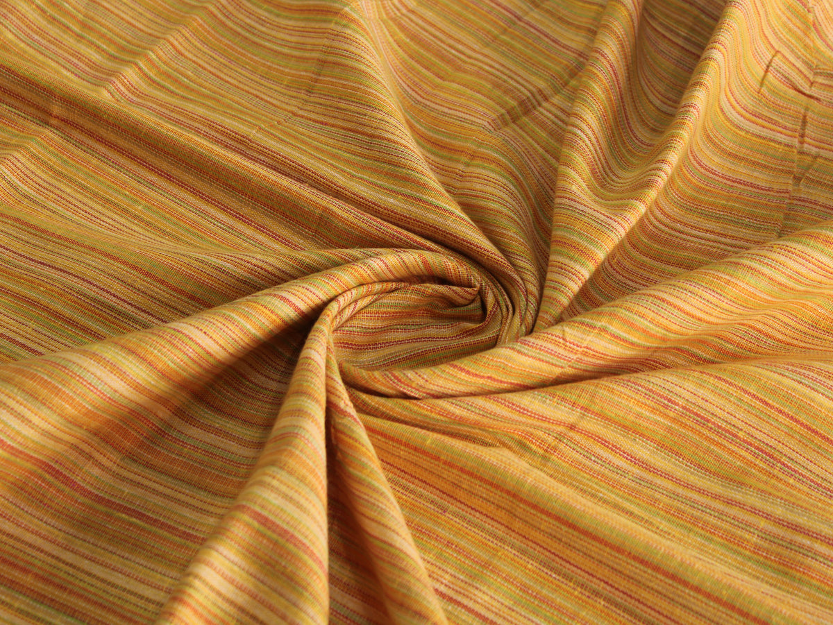 Pure Cotton Handloom Fine Stripe Fabric | Yellow Orange Green | 44 Inch